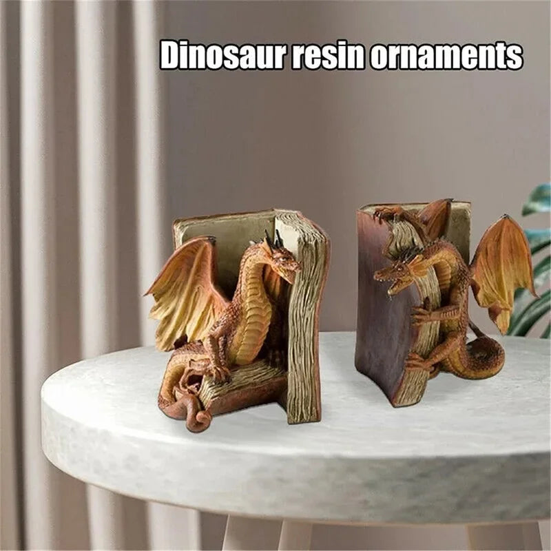 2pcs Resin Dragon Sculpture Bookend Art Crafts Desktop Book Stopper Accessories for Study Room Home Office Ornament Cute Gift