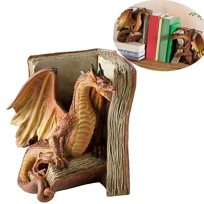 2pcs Resin Dragon Sculpture Bookend Art Crafts Desktop Book Stopper Accessories for Study Room Home Office Ornament Cute Gift