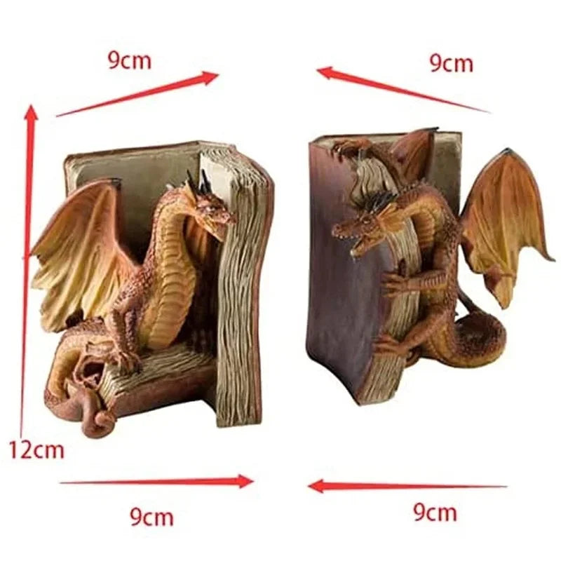 2pcs Resin Dragon Sculpture Bookend Art Crafts Desktop Book Stopper Accessories for Study Room Home Office Ornament Cute Gift