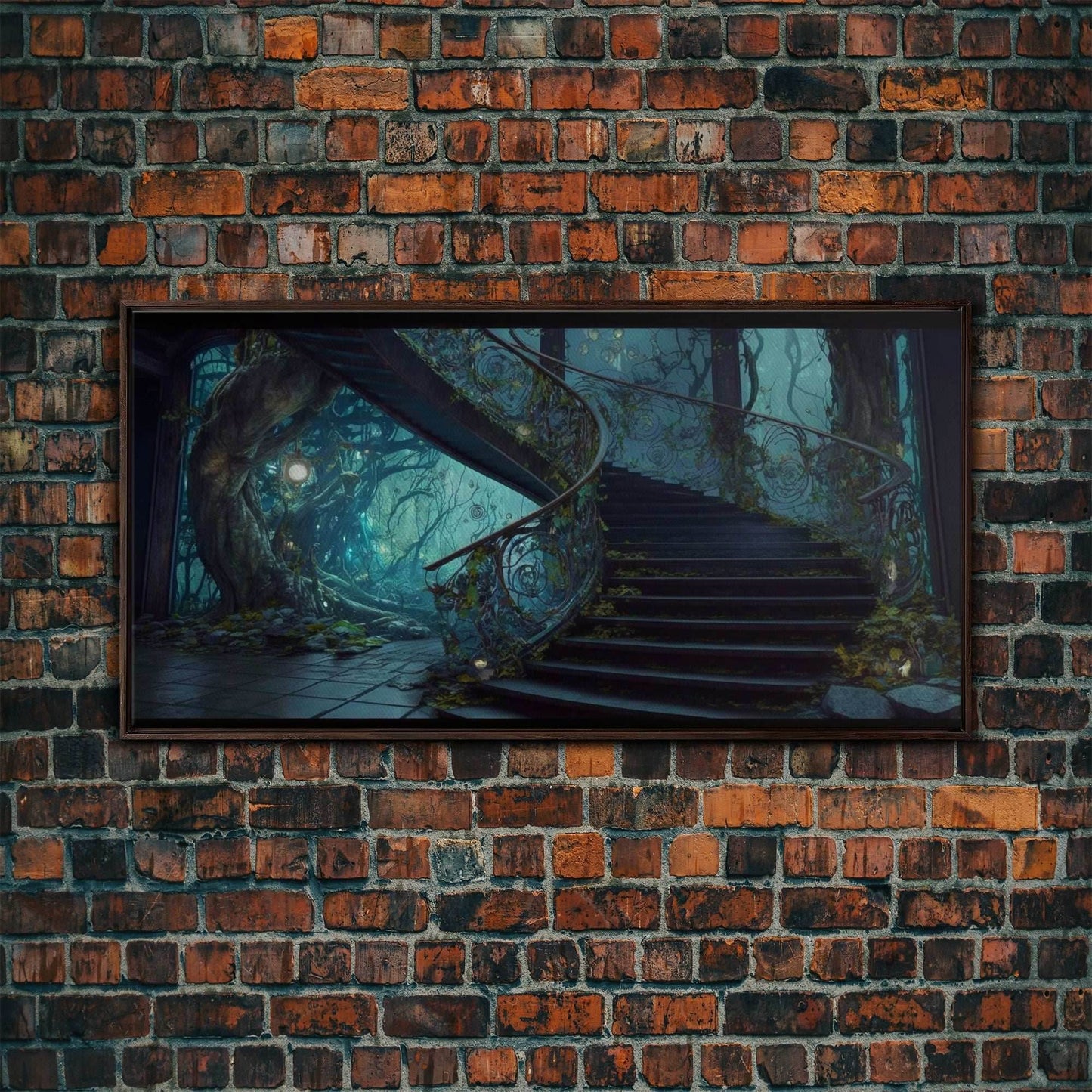 Fantasy Staircase, Framed Canvas Print, Stair Way to Beyond - 10x20 Inches / Walnut Frame