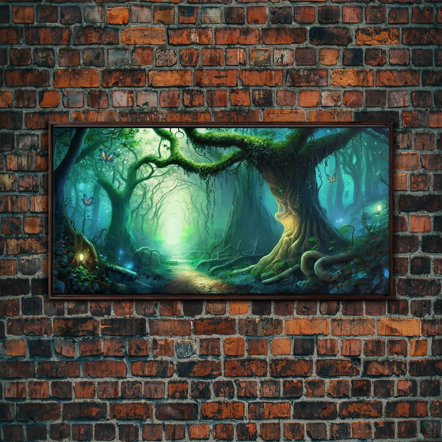 Beautiful magical fairy forest, Framed canvas print, Fantasy forest wall art Enchanted forest, Fantasy Home Decor - 10x20 Inches / Walnut Frame