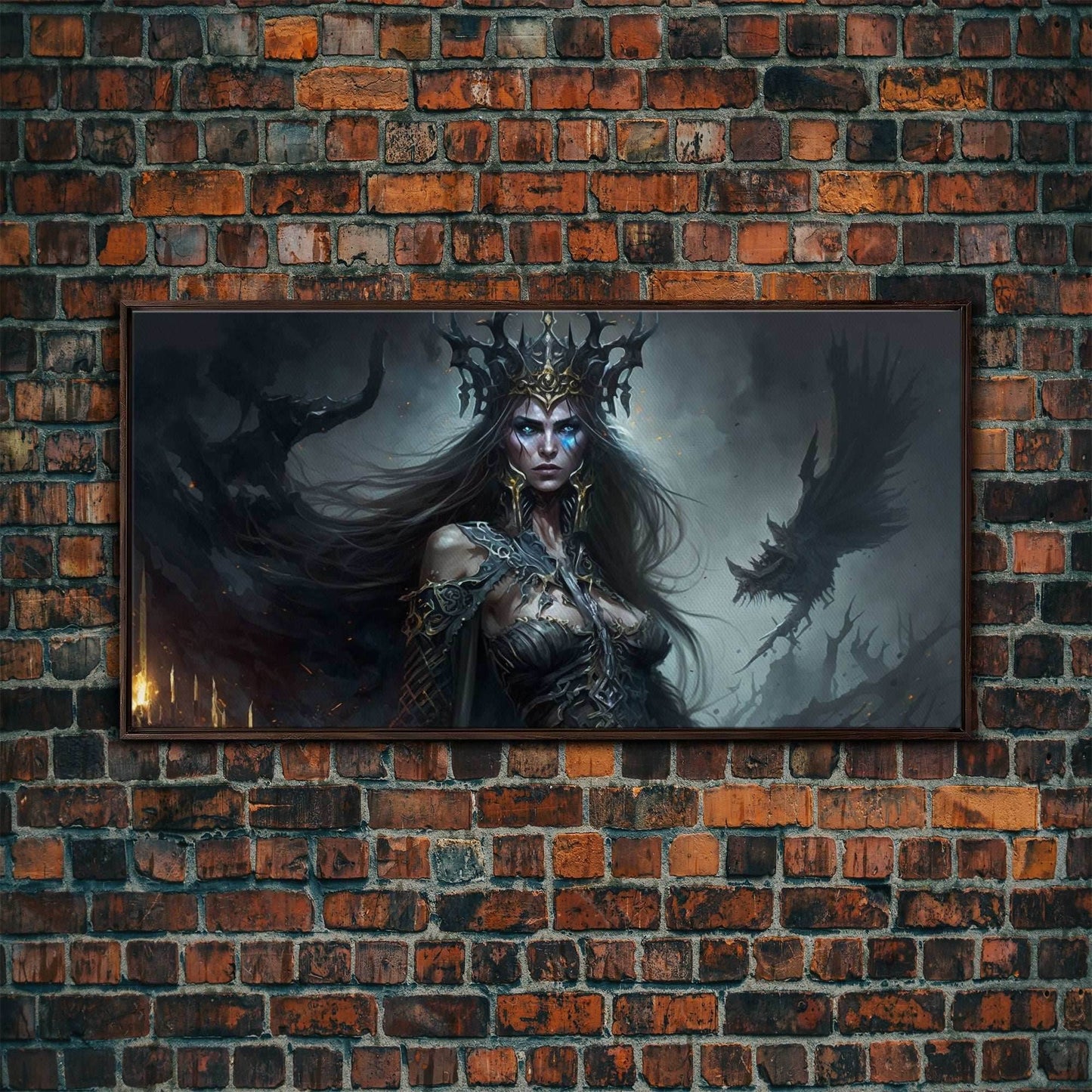 Hel, Goddess of Death, Framed Canvas Print, Norse Mythology Fantasy Art, Framed Canvas Print - 10x20 Inches / Walnut Frame