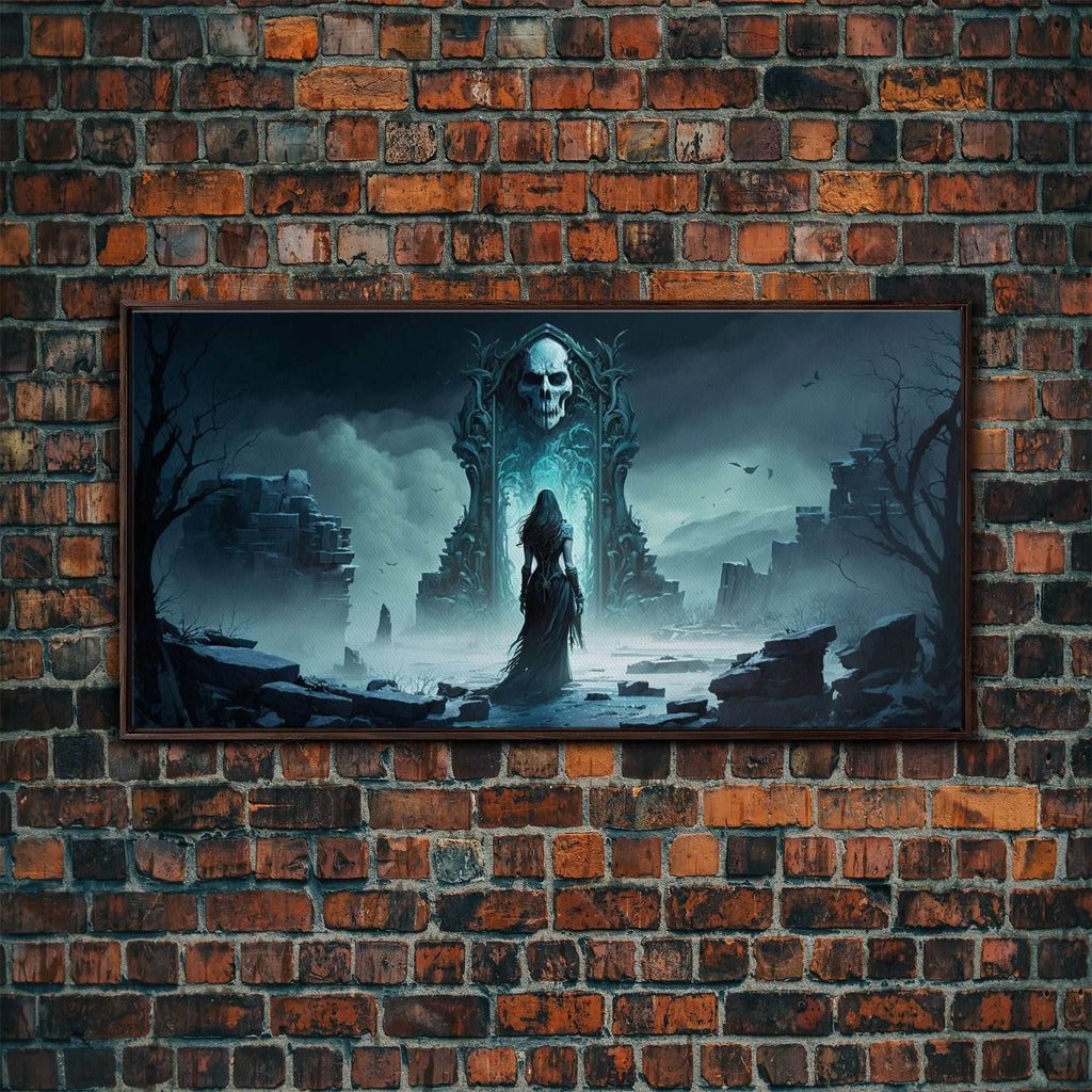 Doorway to Niflheim, Land of Mist and the Dead, Norse Mythology Fantasy Art, Framed Canvas Print, Fantasy Decor - 10x20 Inches / Walnut Frame