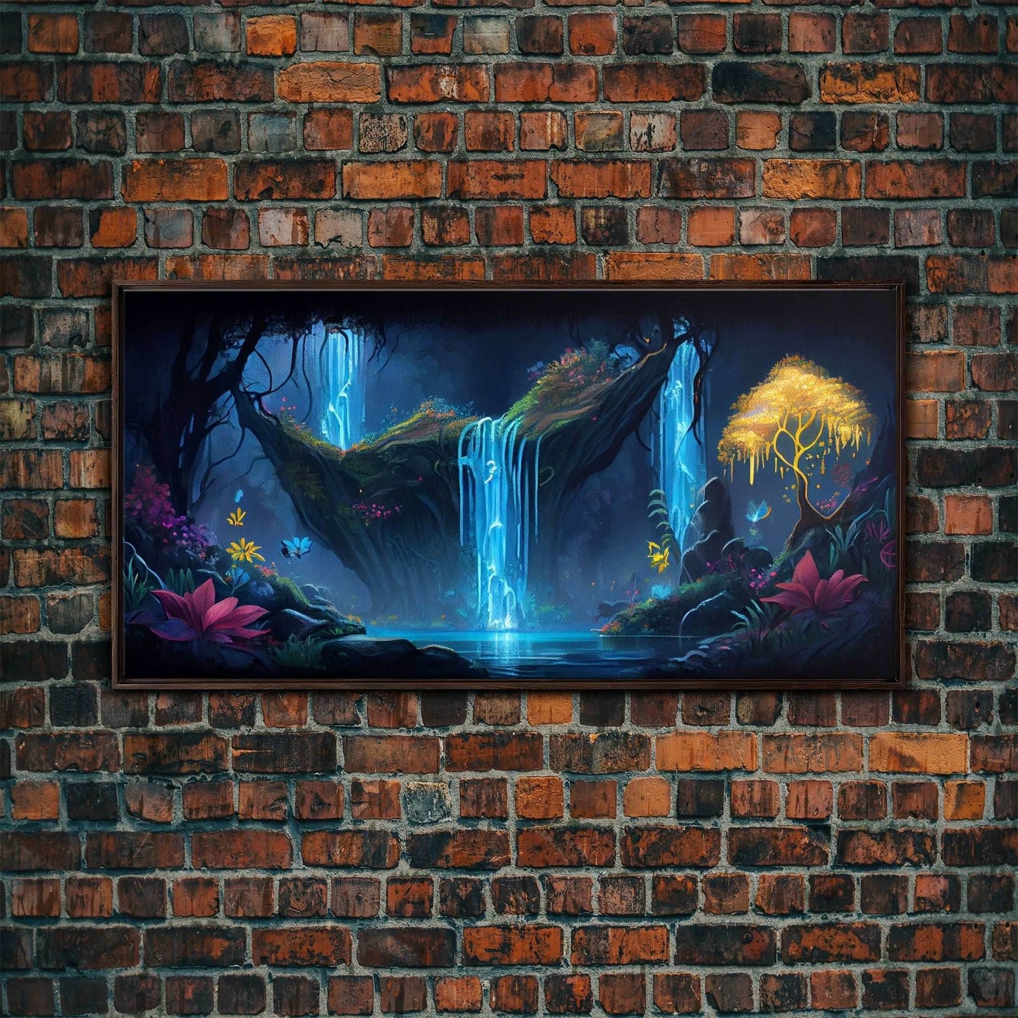 Enchanted Forest Painting, Fantasy Art, Fairy House, Fantasy, Woodland Decor, Woods, Forest, Fairy Forest - 10x20 Inches / Walnut Frame