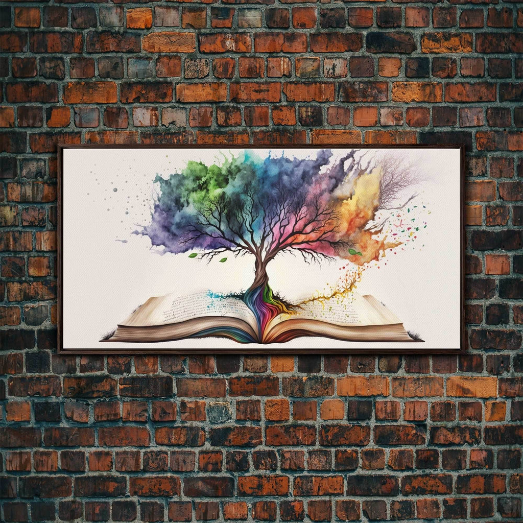 Tree of Knowledge, Framed Wall Art, Canvas Print, Watercolor, Huge Wall Art, Gift, Living Room Art, Fantasy Decor - 10x20 Inches / Walnut Frame