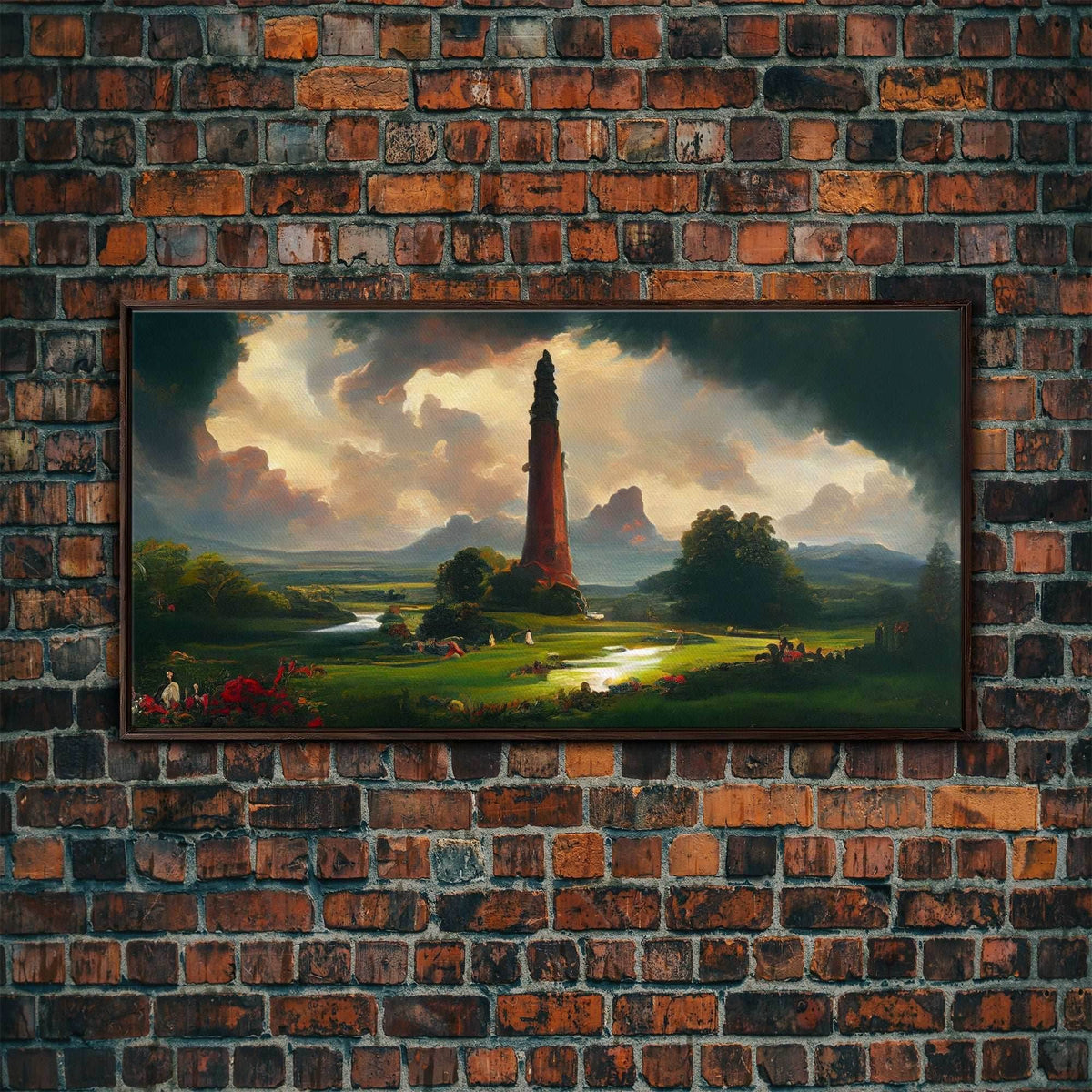 Dark Tower, High Fantasy Art Canvas Print, unique wall art, fantasy concept art - 10x20 Inches / Walnut Frame
