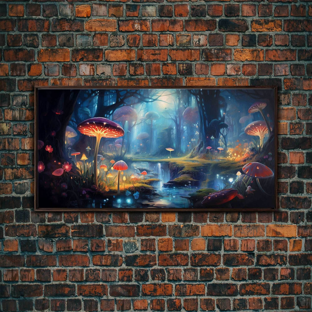 Fantasy Art, Dark Fantasy Forest Framed Canvas Print, Elven Decor, Magical Forest, RPG Game Art, Game Room Art, Witchy Decor, Wall Art - 10x20 Inches / Walnut Frame
