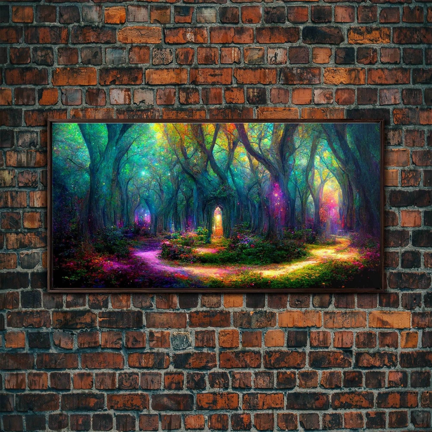 Fantasy wall art, canvas print, magical forest, fantasy landscape art, ready to hang wall art - 10x20 Inches / Walnut Frame