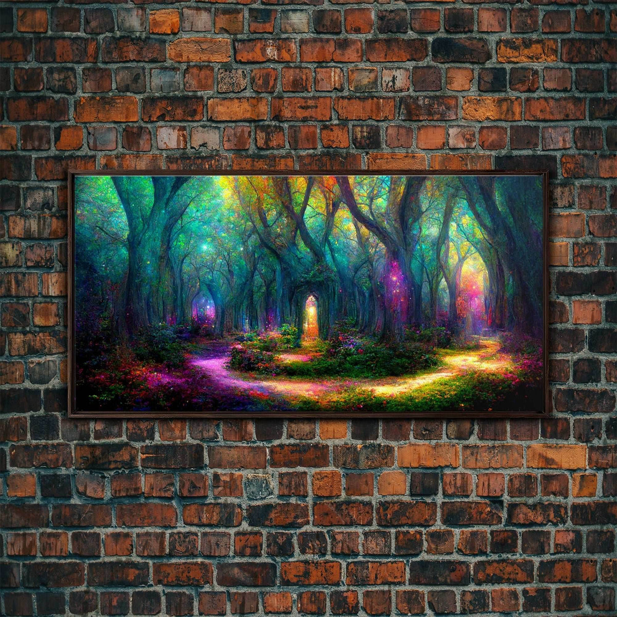 Fantasy wall art, canvas print, magical forest, fantasy landscape art, ready to hang wall art - 10x20 Inches / Walnut Frame