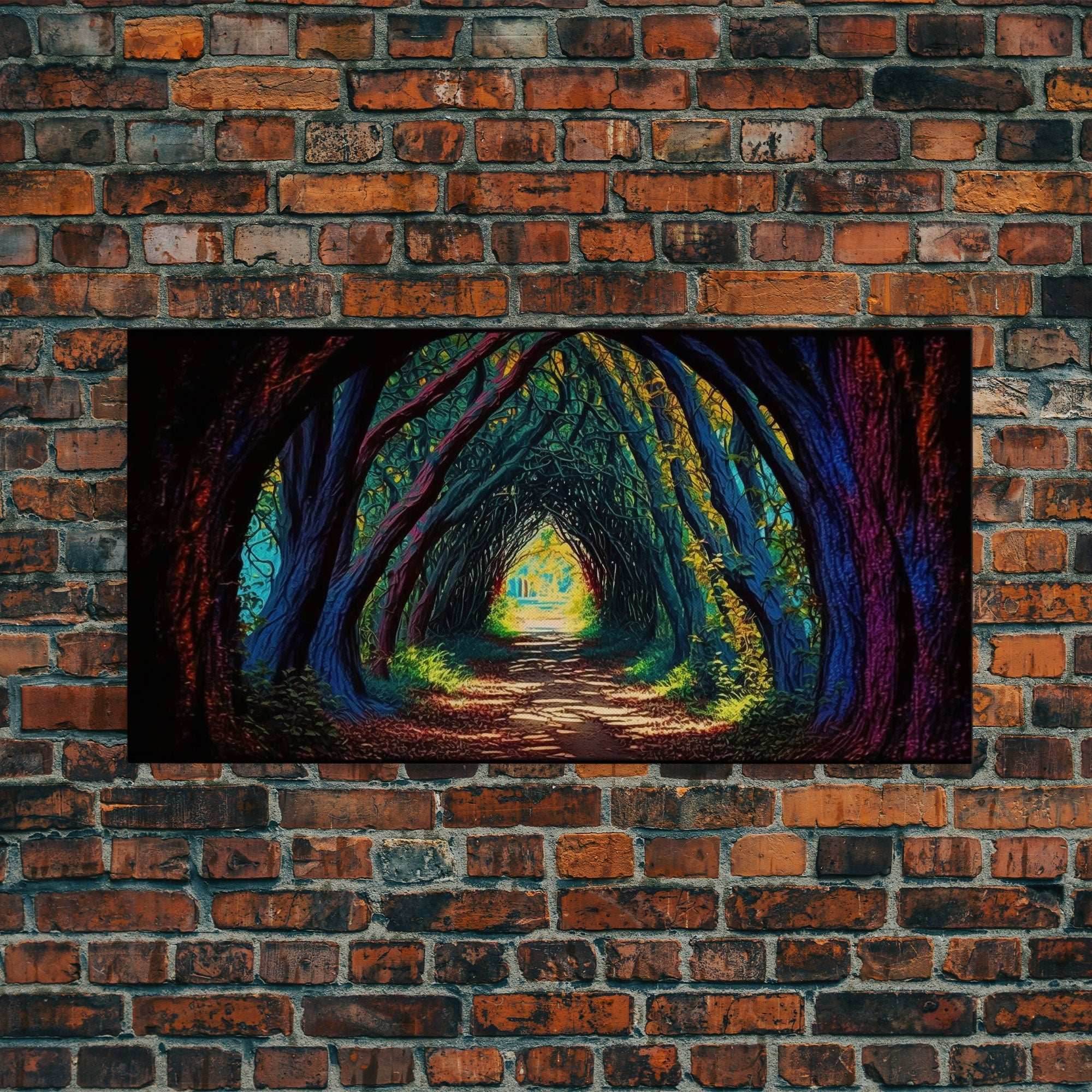 The Path through The Trees, Fantasy Art, Framed Canvas Print, RPG concept Art, Magical glowing forest - 10x20 Inches / Gallery Wrap Canvas - Ready To Hang
