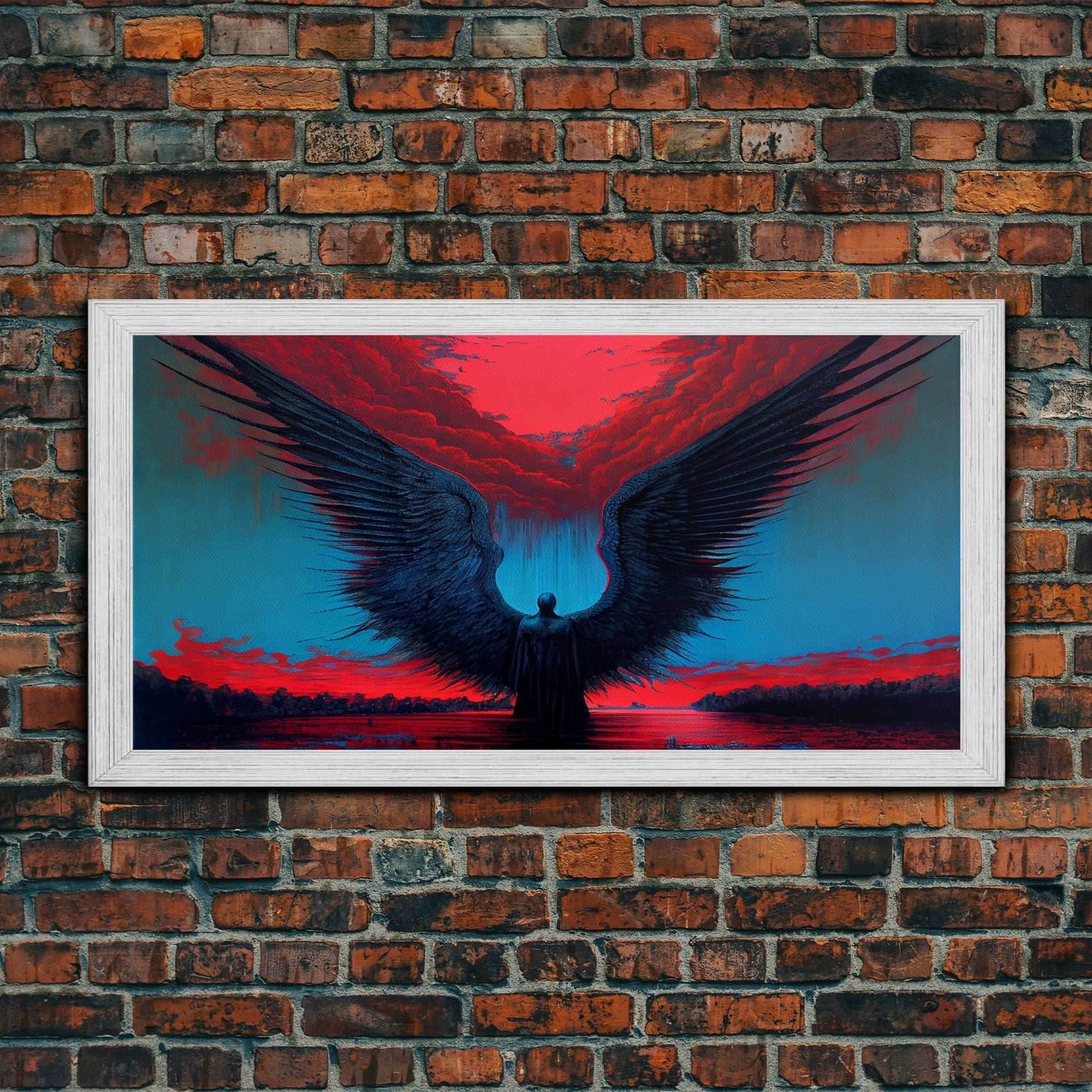 Angel Gabriel, Angelic Art, Gothic Angel Framed canvas print, cool colorful wall decor - 10x20 Inches / Gold Frame