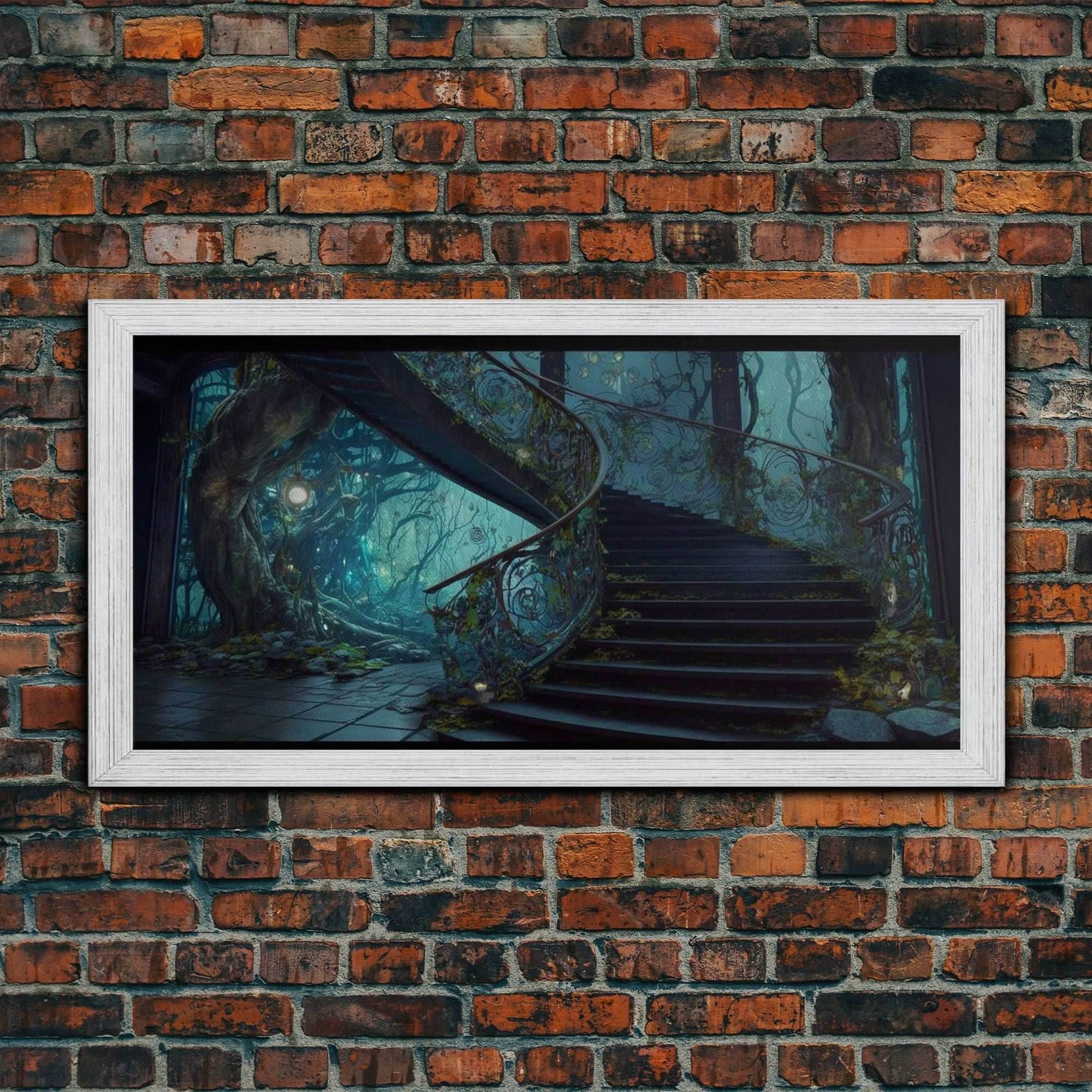 Fantasy Staircase, Framed Canvas Print, Stair Way to Beyond - 10x20 Inches / Gold Frame