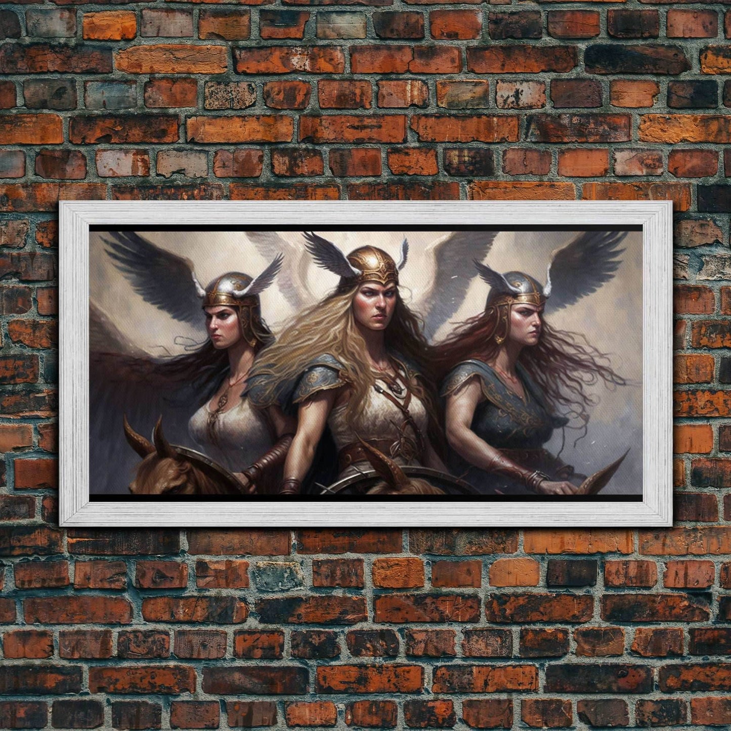 The Valkyries, Norse Mythology, Framed Canvas Print, Norse Fantasy Art - 10x20 Inches / Gold Frame