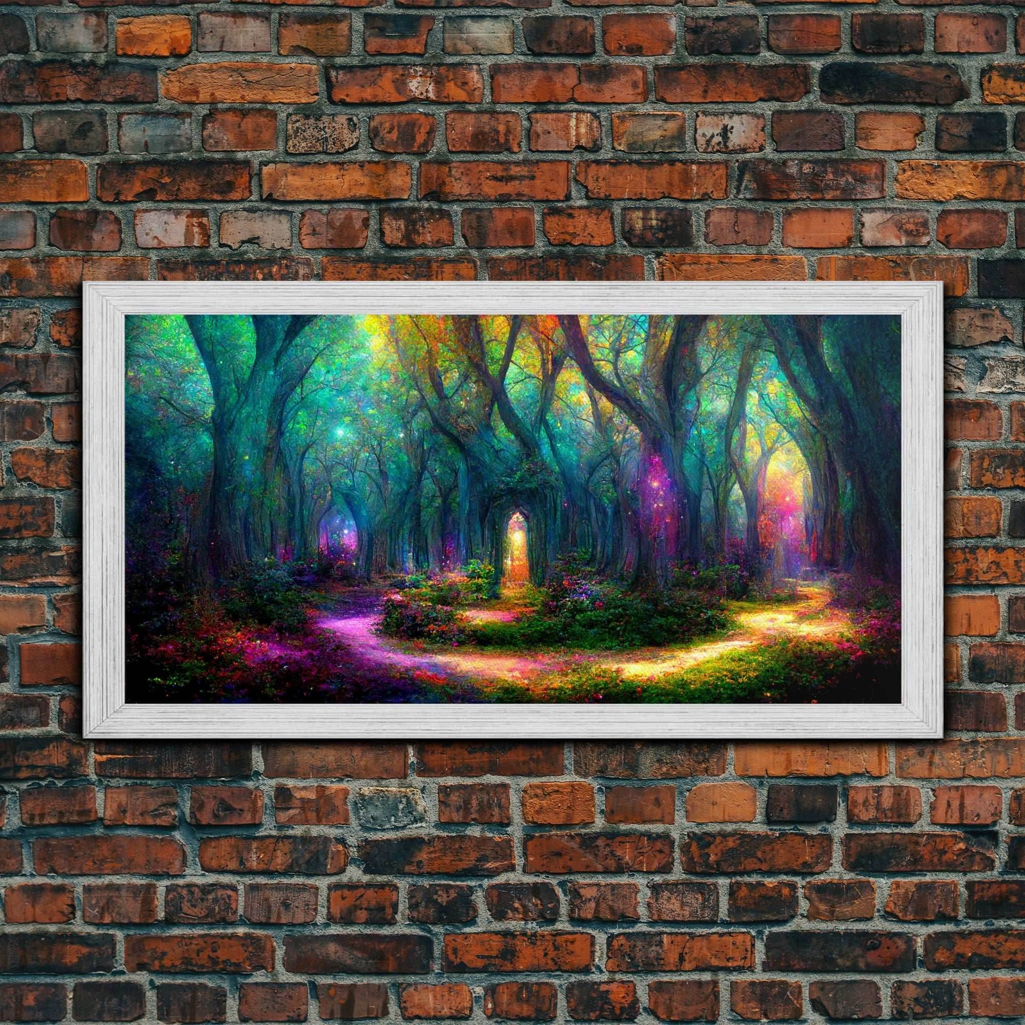 Fantasy wall art, canvas print, magical forest, fantasy landscape art, ready to hang wall art - 10x20 Inches / Gold Frame