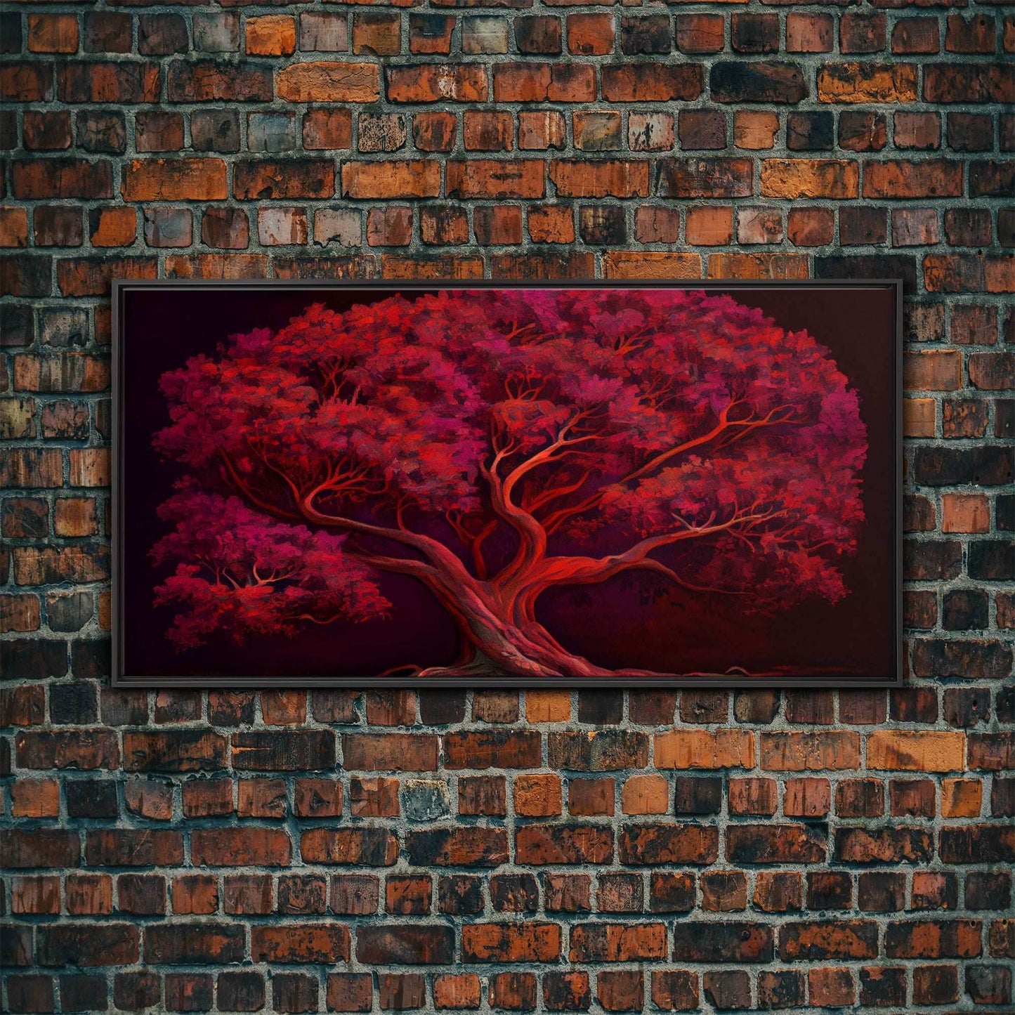 Blood red tree, fantasy horror art, framed canvas print - 10x20 Inches / Black Frame