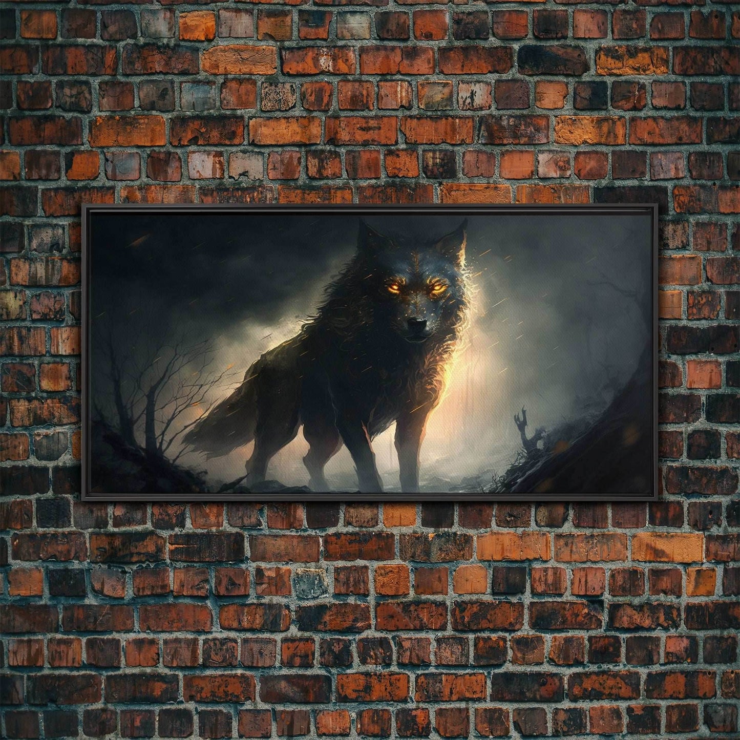 The Great Wolf Fenrir, Framed Canvas Print, Norse Mythology, Fantasy Art - 10x20 Inches / Black Frame