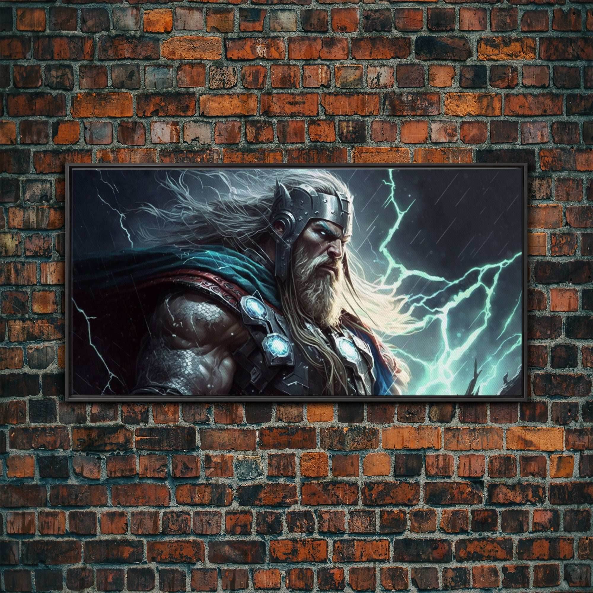 Thor God of Thunder, Framed Canvas Print, Norse Mythology Art, Fantasy Art - 10x20 Inches / Black Frame