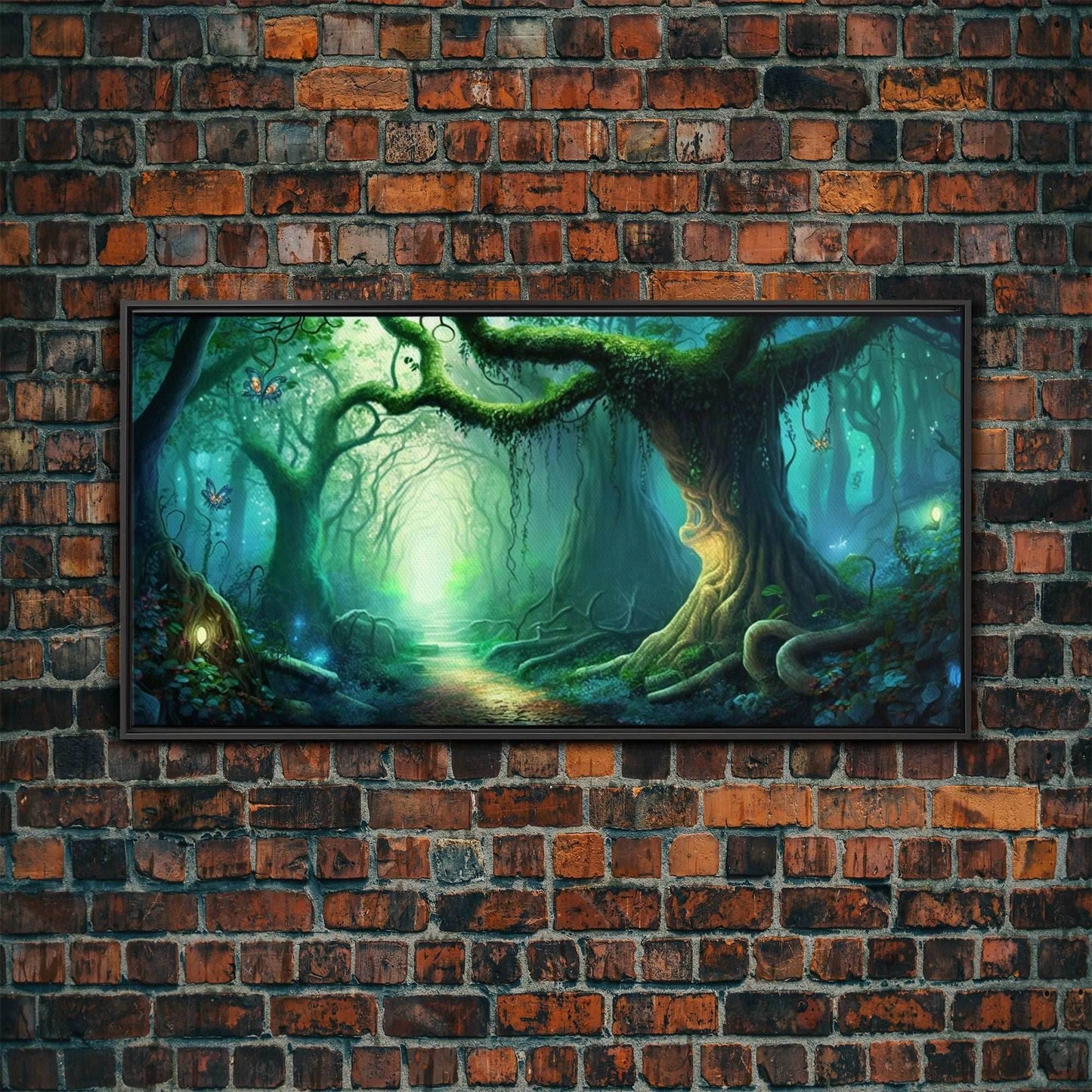 Beautiful magical fairy forest, Framed canvas print, Fantasy forest wall art Enchanted forest, Fantasy Home Decor - 10x20 Inches / Black Frame