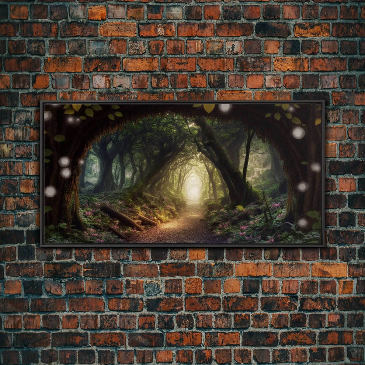 Path Through A Magical Enchanted Fairy Forest, Fantasy Art, Framed Canvas Print, Enchanted Forest Fantasy Art - 10x20 Inches / Black Frame
