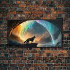 Fenrir, Mythological Wolf, With Bifrost. Norse Mythology Fantasy Art, Framed Canvas Print, Nordic Art - 10x20 Inches / Black Frame
