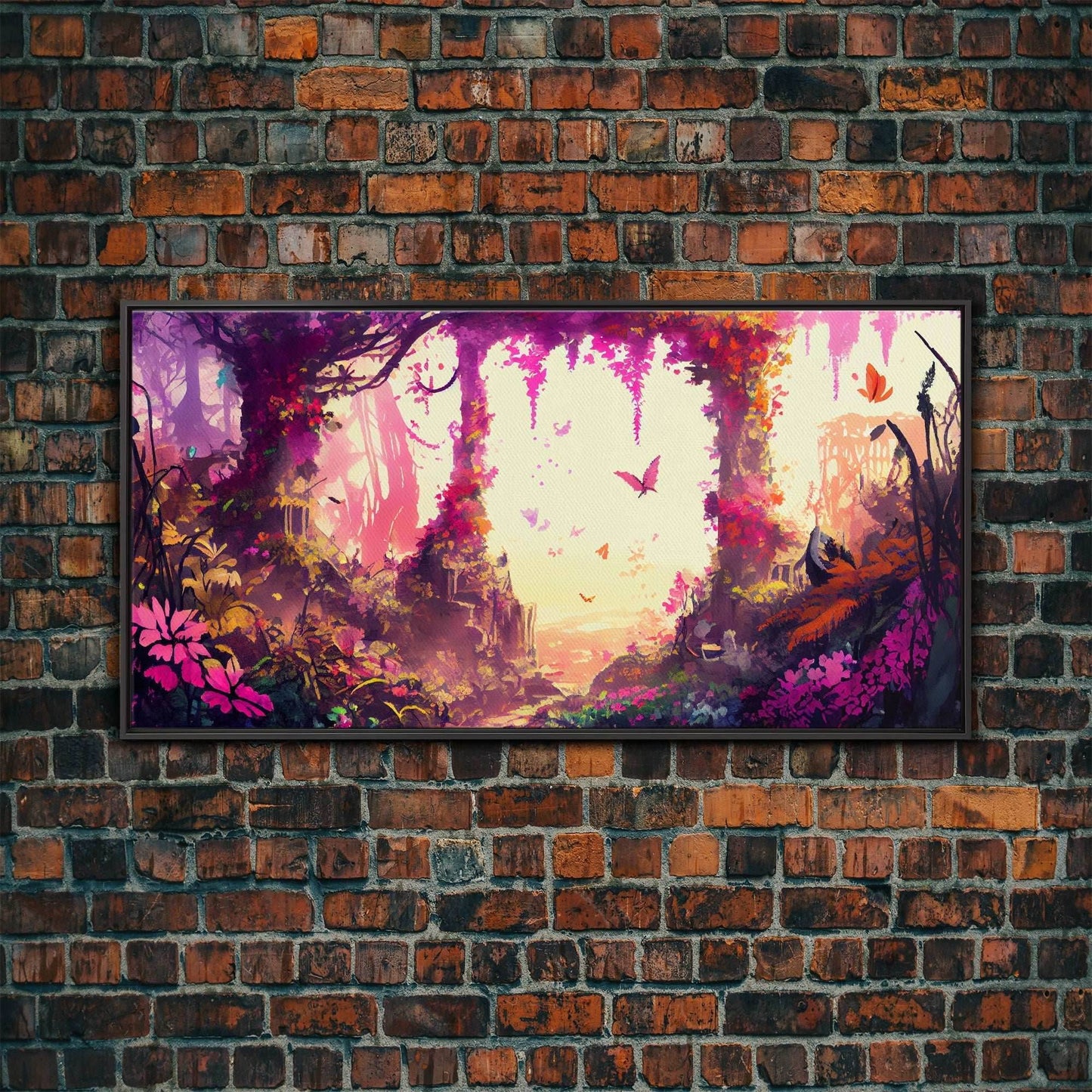 Pink Forest Art | Framed Canvas Print | Framed Art | Fantasy Decor | Magenta / Fuchsia Gift | Large Format Art - 10x20 Inches / Black Frame
