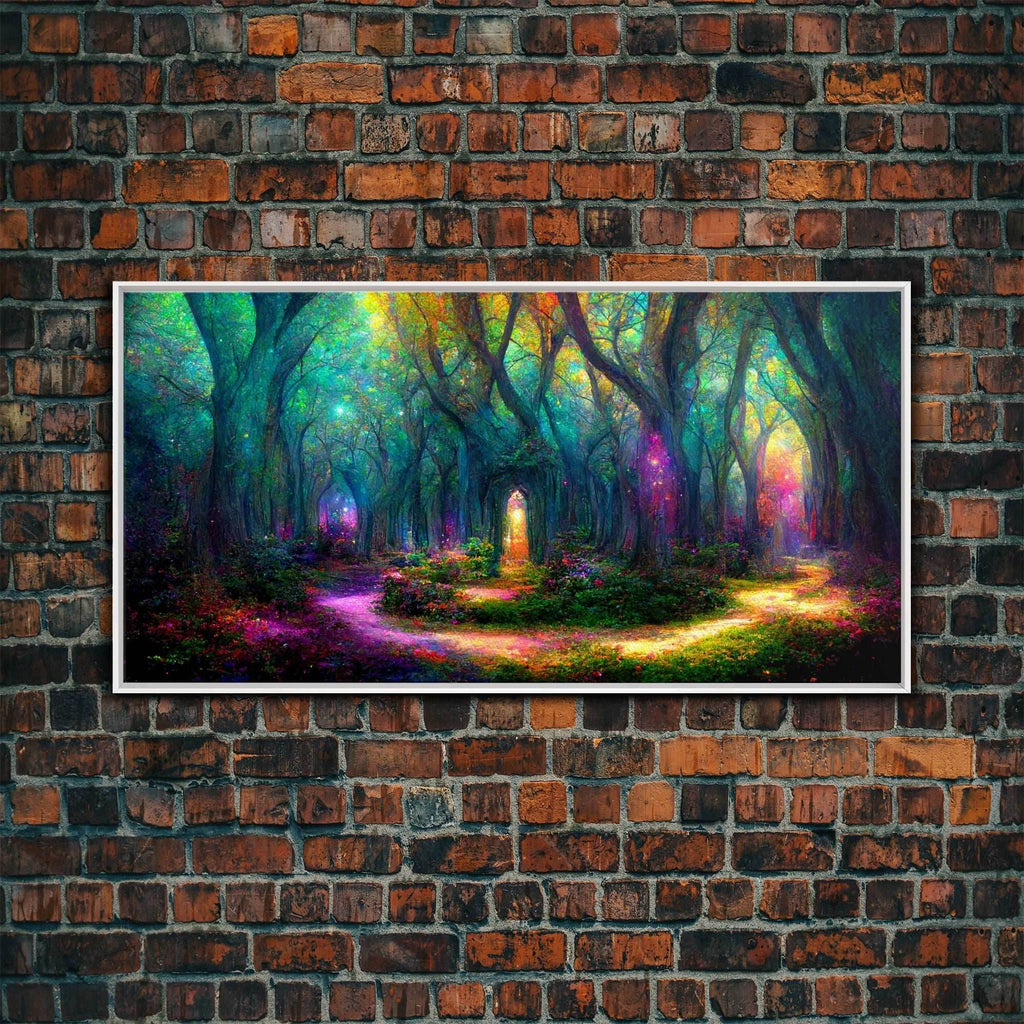 Fantasy wall art, canvas print, magical forest, fantasy landscape art, ready to hang wall art - 10x20 Inches / White Frame