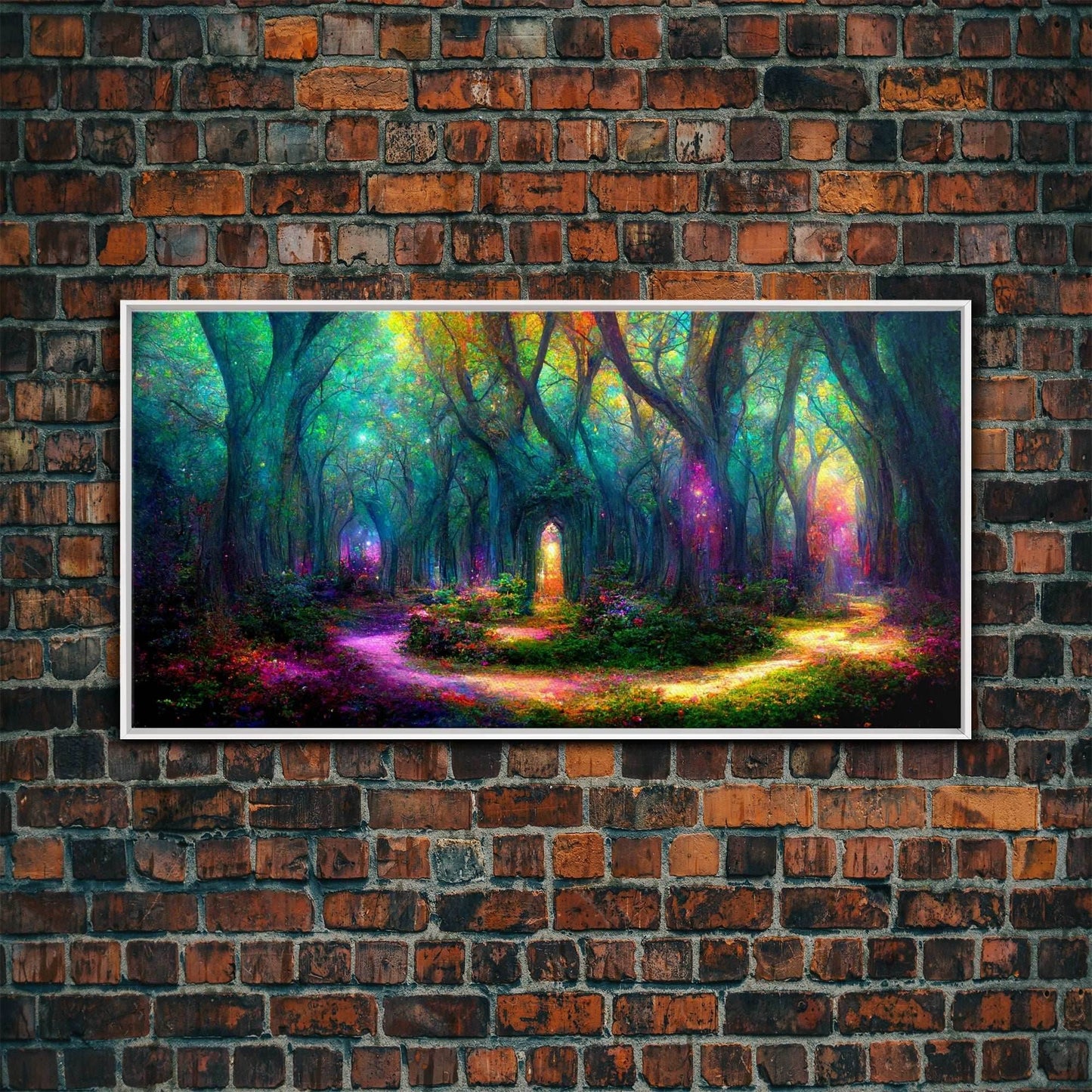 Fantasy wall art, canvas print, magical forest, fantasy landscape art, ready to hang wall art - 10x20 Inches / White Frame