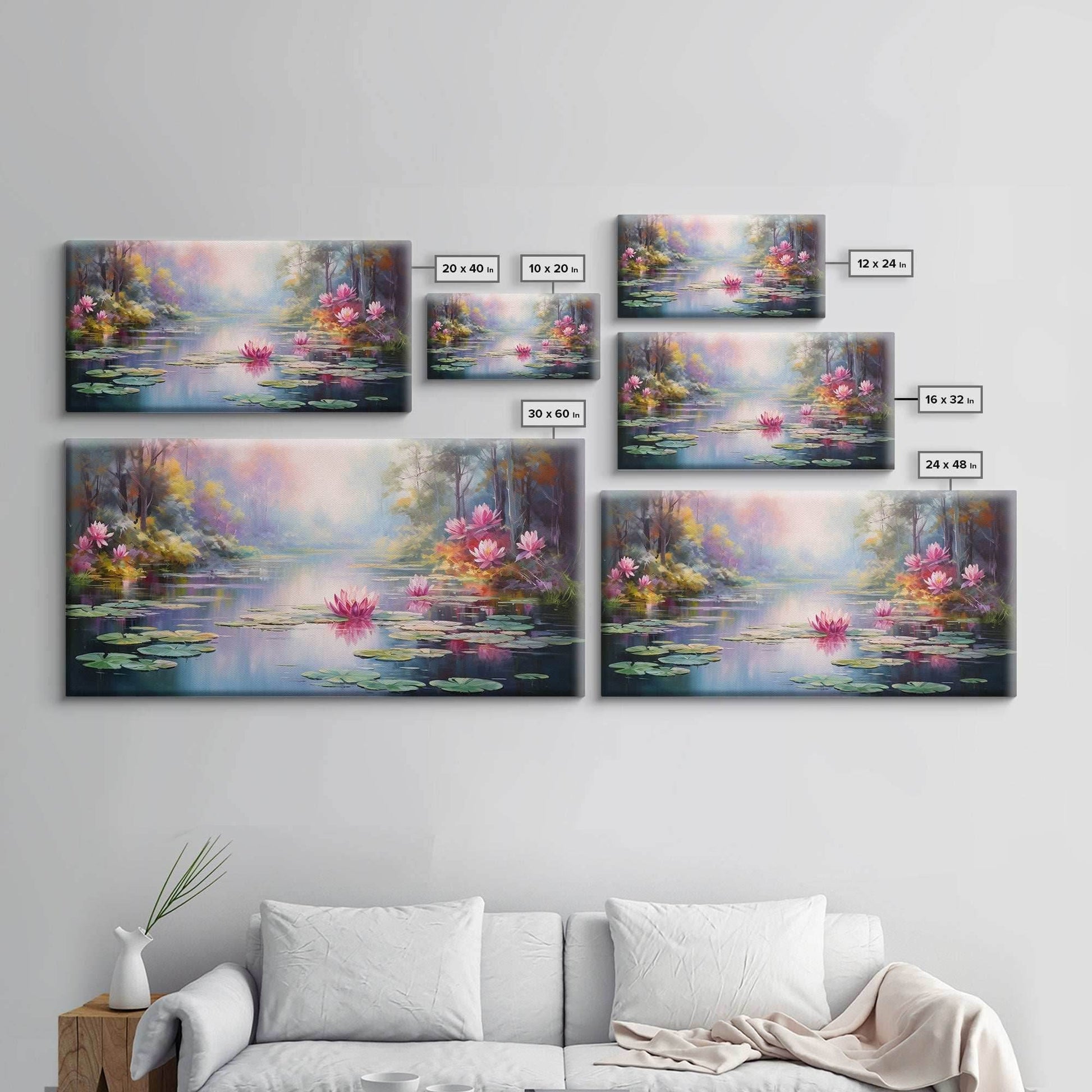 Pond Art, Lake Wall Print, Fantasy Wall Art, Water Lilies Wall Art, Panoramic Art, Wall Art, Canvas Art, Landscape Art, Friendship Gift - 10x20 Inches / Gallery Wrap Canvas - Ready To Hang