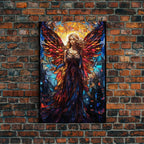 Angel, Fantasy Art, Angel Wings, Canvas Print, Wall Hanging, Portrait Art, Stained Glass Art, Housewarming Gift, Bedroom Teen Girl Art - 8x12 Inches / Gallery Wrap Canvas - Ready To Hang