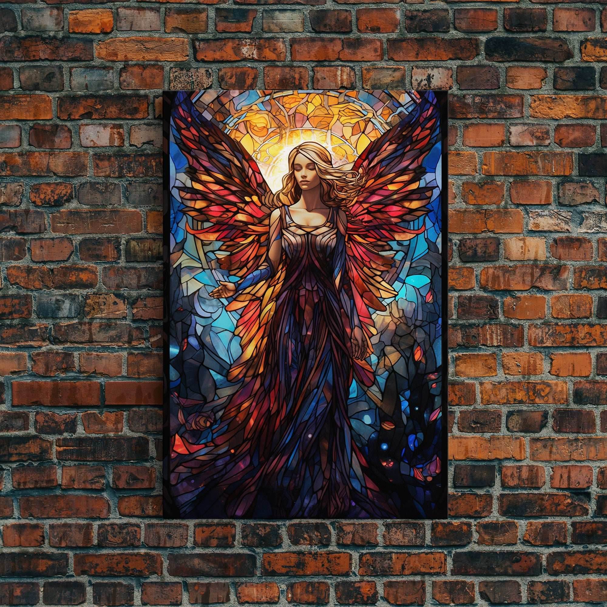 Angel, Fantasy Art, Angel Wings, Canvas Print, Wall Hanging, Portrait Art, Stained Glass Art, Housewarming Gift, Bedroom Teen Girl Art - 8x12 Inches / Gallery Wrap Canvas - Ready To Hang