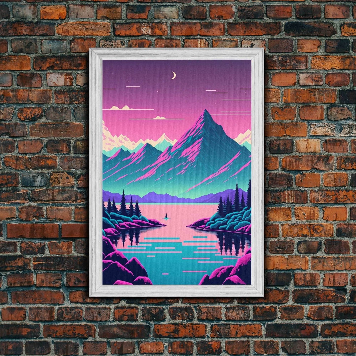 Pink and Purple Fantasy Mountain Art, Framed Canvas Print, Pacific Northwest Inspired Fantasy Art, Pop Art - 8x12 Inches / Gold Frame
