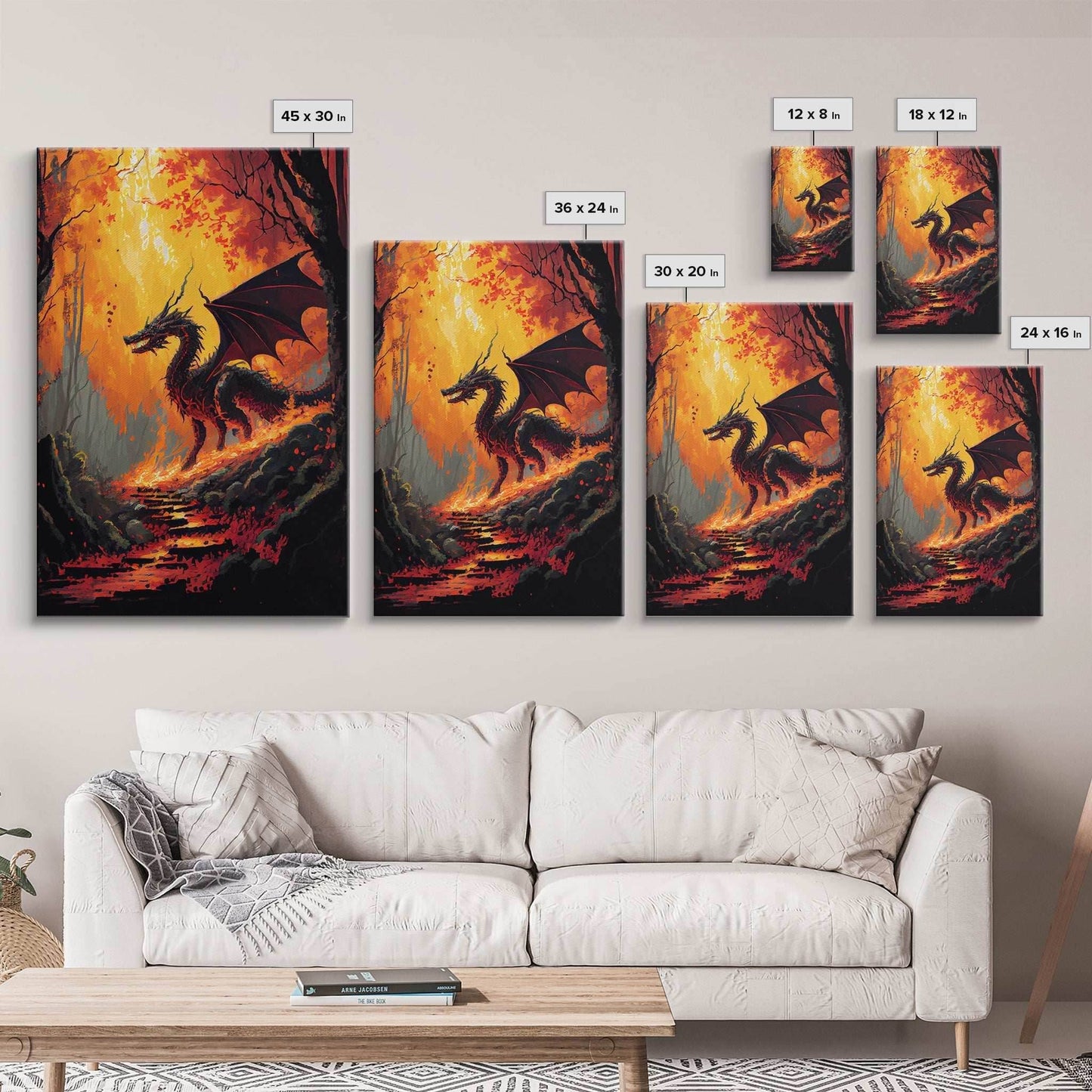 Fiery Dragon Burning Down Forest Canvas Print - Mystical Fantasy Wall Art Home Decor Artwork - 8x12 Inches / Gallery Wrap Canvas - Ready To Hang