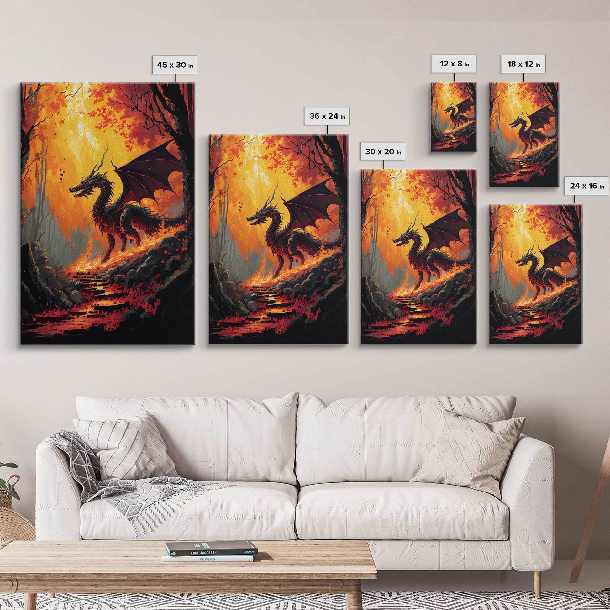 Fiery Dragon Burning Down Forest Canvas Print - Mystical Fantasy Wall Art Home Decor Artwork - 8x12 Inches / Gallery Wrap Canvas - Ready To Hang