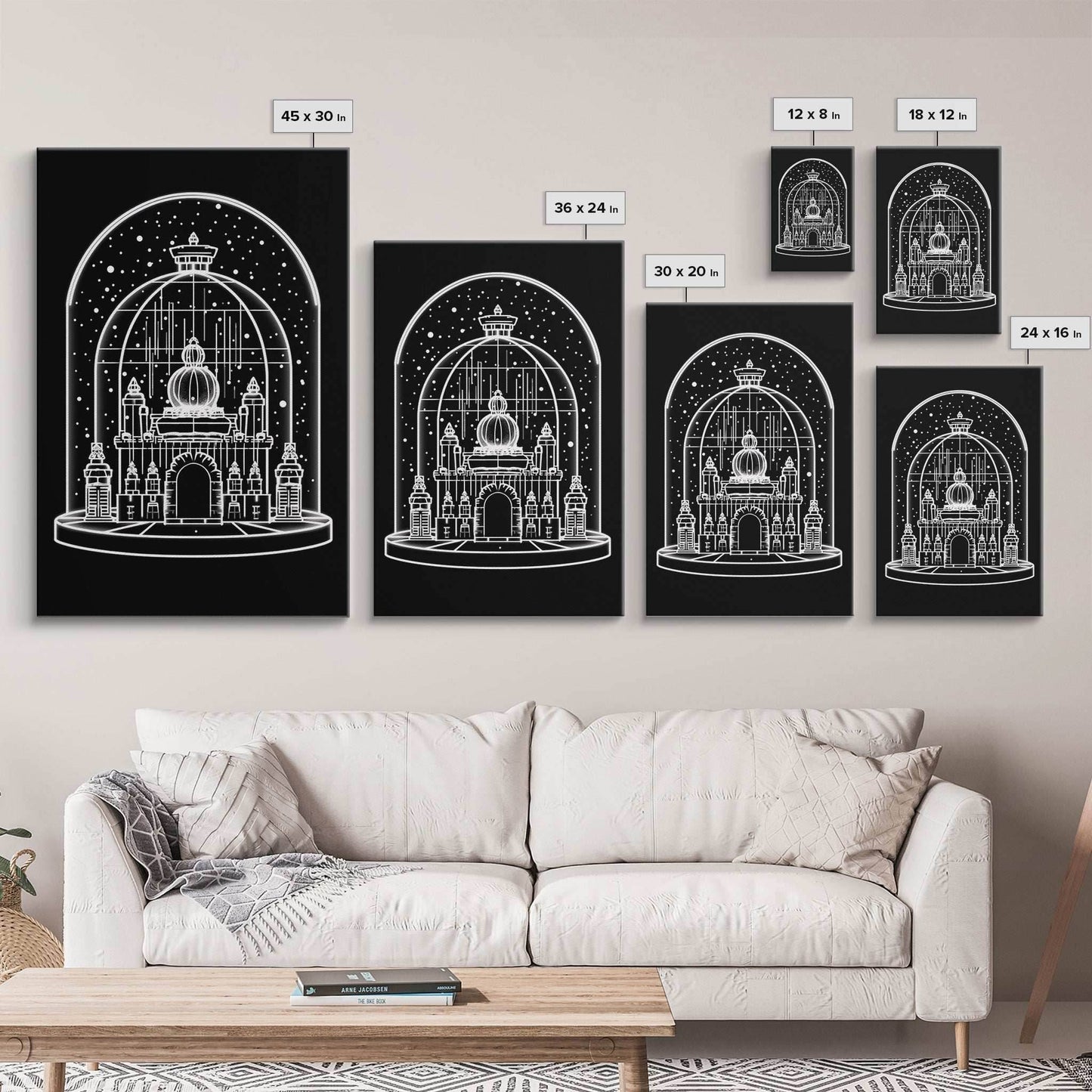 White Temple Wall Art, Snow Art Print, Fantasy Art, Line Art, Minimalist Print, Wall Decor, Canvas Print, Wall Art, Framed Canvas - 8x12 Inches / Gallery Wrap Canvas - Ready To Hang