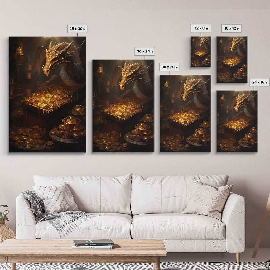 Dragon Art, Fantasy Art, Treasure Chest, Canvas Print, Wall Hanging, Portrait Art, Video Game Art, Nerdy Home Decor, Gift For Friend - 8x12 Inches / Gallery Wrap Canvas - Ready To Hang