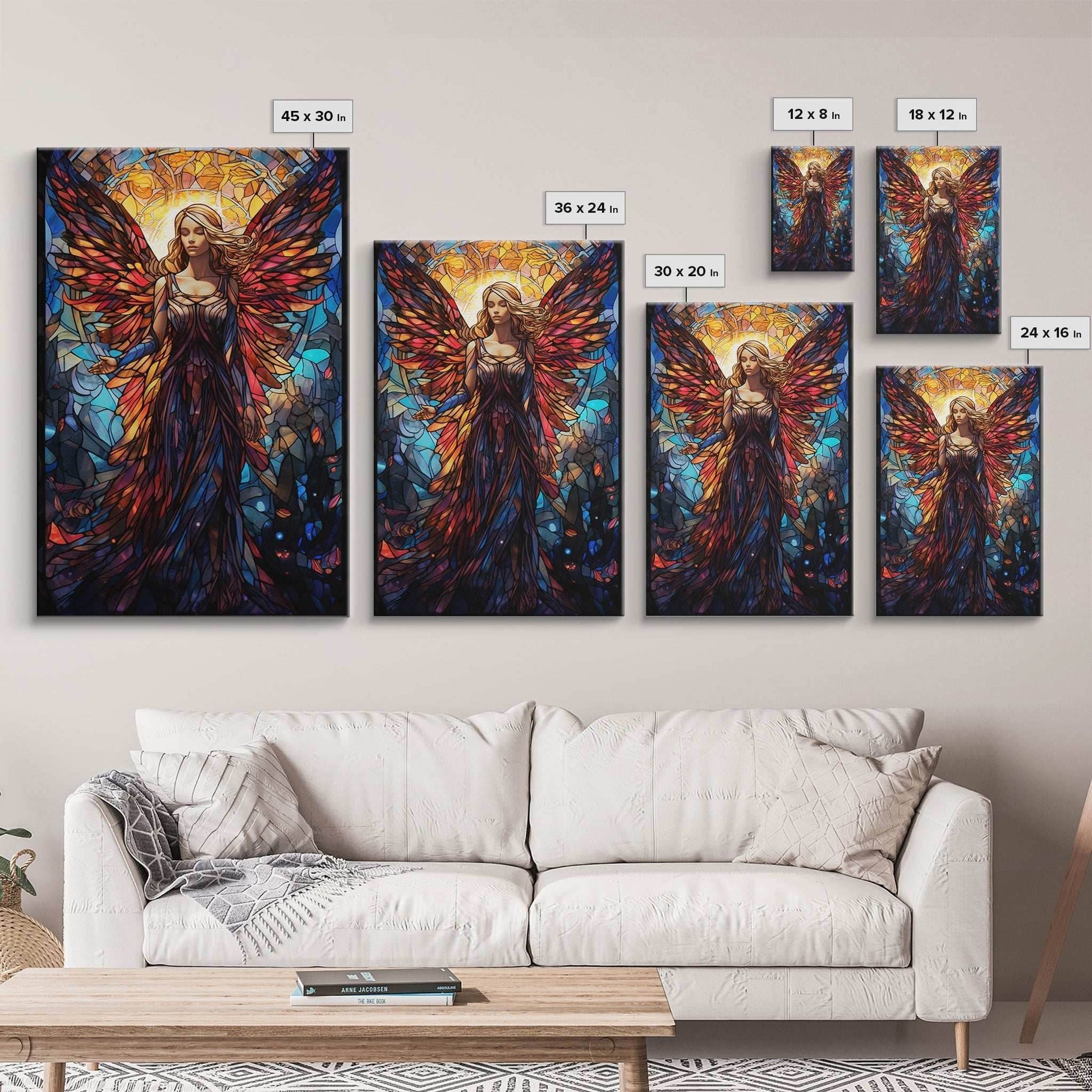 Angel, Fantasy Art, Angel Wings, Canvas Print, Wall Hanging, Portrait Art, Stained Glass Art, Housewarming Gift, Bedroom Teen Girl Art - 8x12 Inches / Gallery Wrap Canvas - Ready To Hang