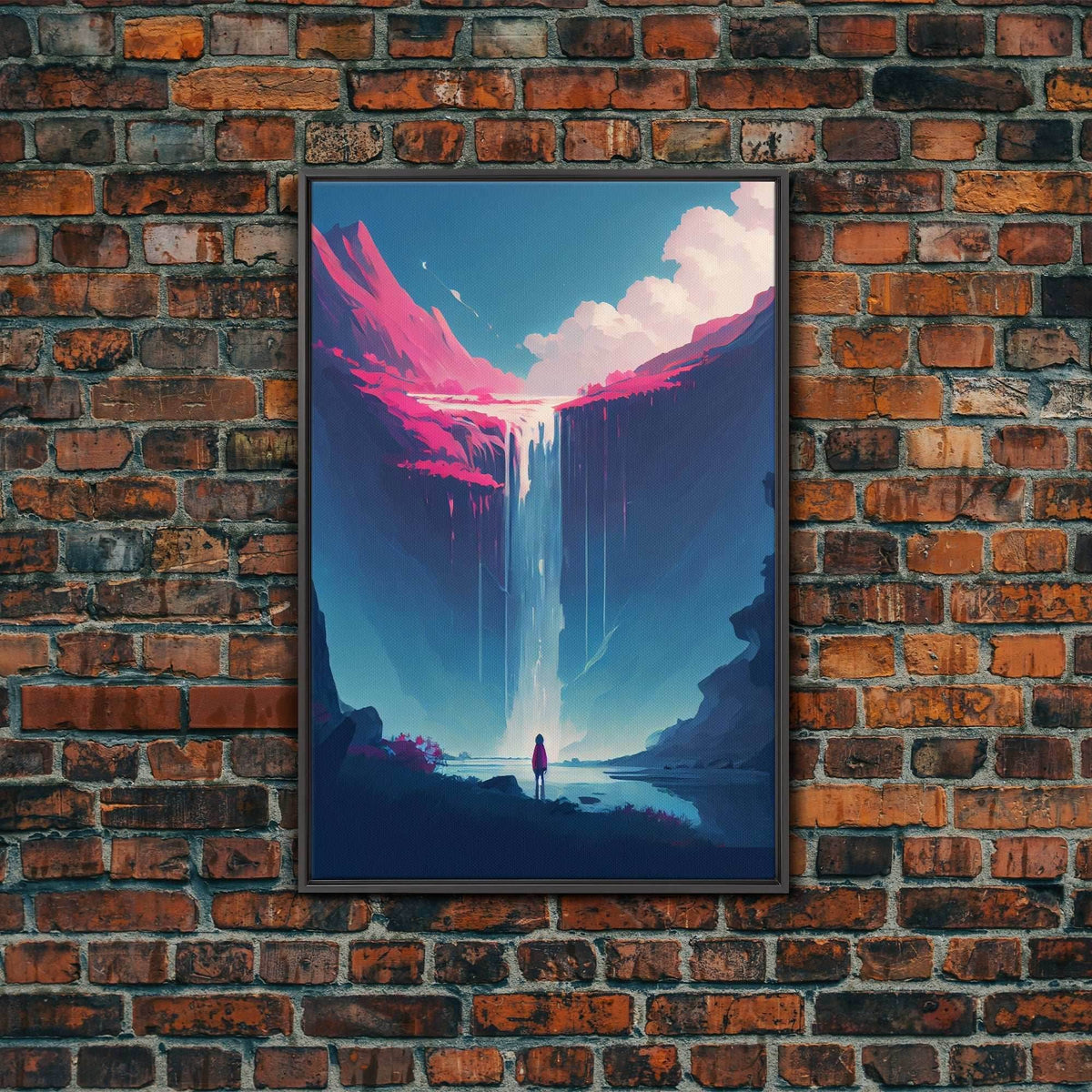 Mystical Fantasy Waterfall Purple Blue Wall Art Canvas Print - Vibrant Colorful Nature Scene Artwork - 8x12 Inches / Black Frame