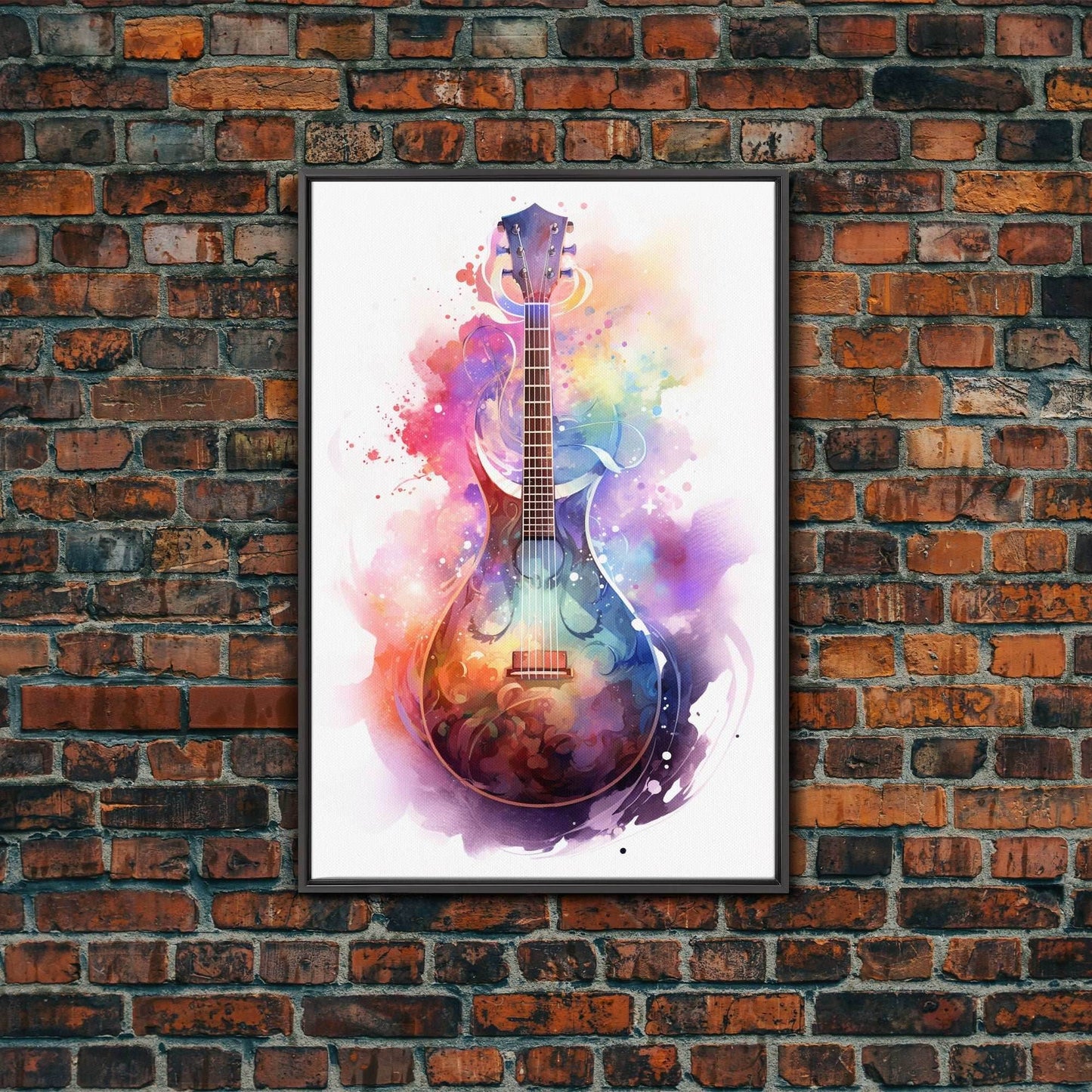 Lute Art, Stringed Instrument Print, Framed Canvas Art, Fantasy Decor, Art / Gift For The Bard Player - 8x12 Inches / Black Frame