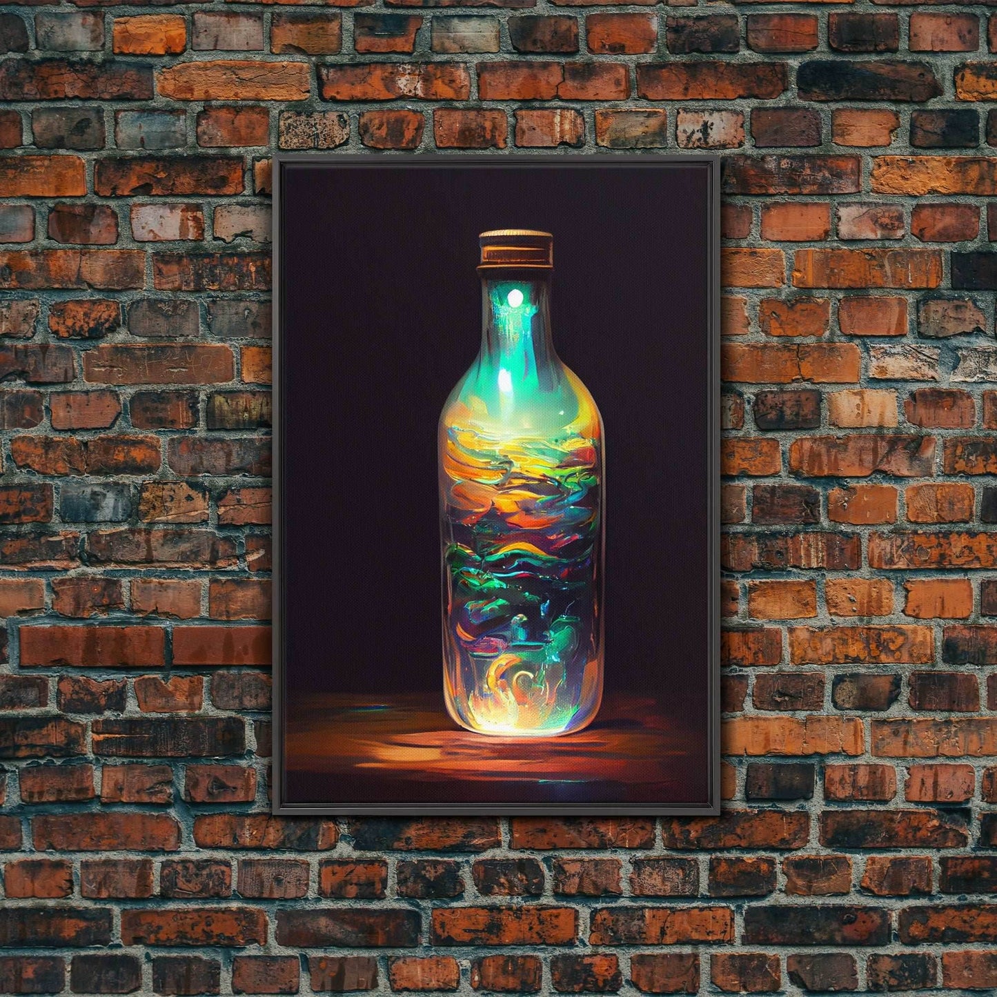 Miniature world in a bottle poster print, high fantasy wall art, magical wall art - 8x12 Inches / Black Frame