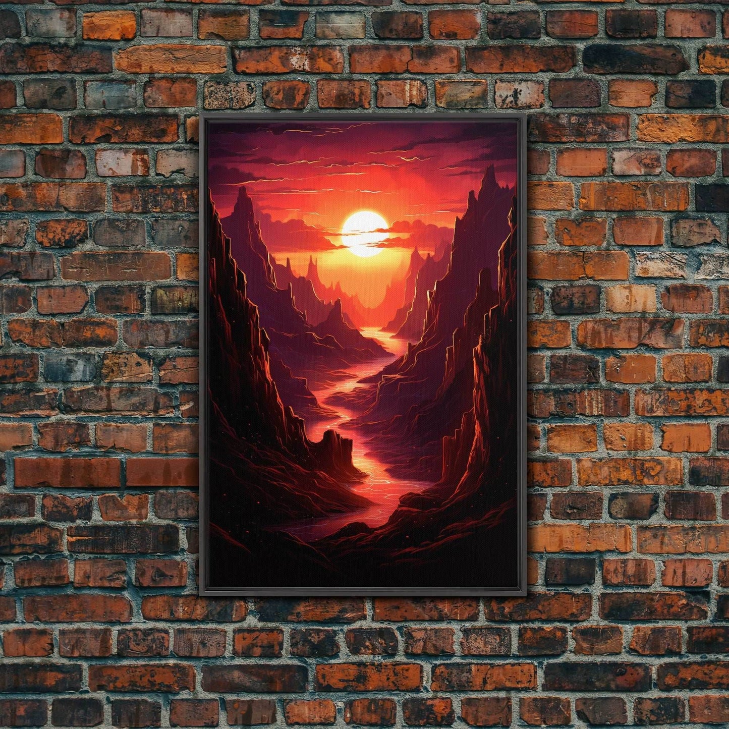 Sunset Wall Art, Fantasy Artwork, River Wall Print, Landscape Wall Art, Canvas Print, Wall Art, Vertical Art, Ranch Decor, Farmhouse Art - 8x12 Inches / Black Frame