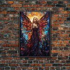 Angel, Fantasy Art, Angel Wings, Canvas Print, Wall Hanging, Portrait Art, Stained Glass Art, Housewarming Gift, Bedroom Teen Girl Art - 8x12 Inches / Black Frame
