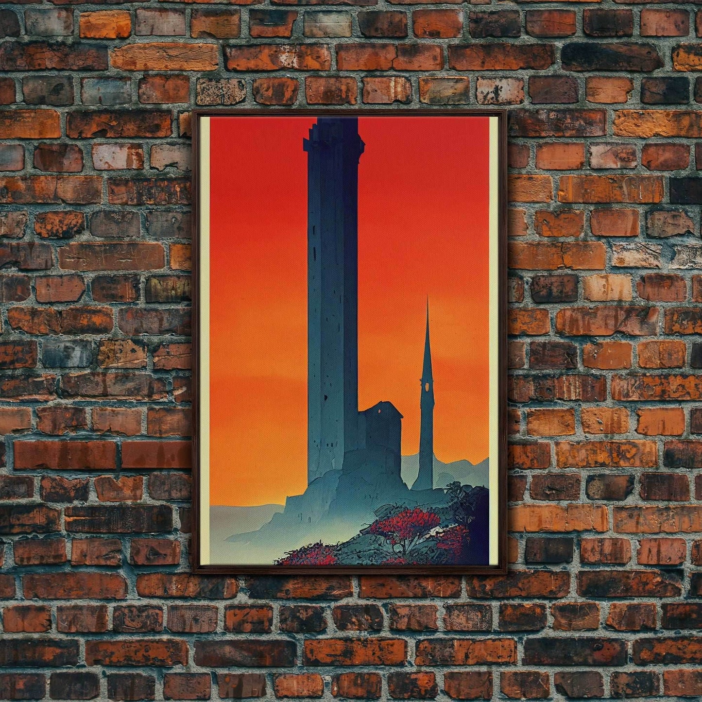 The Dark Tower, Fantasy RPG Concept Art, Wall art, framed canvas print, framed painting - 8x12 Inches / Walnut Frame