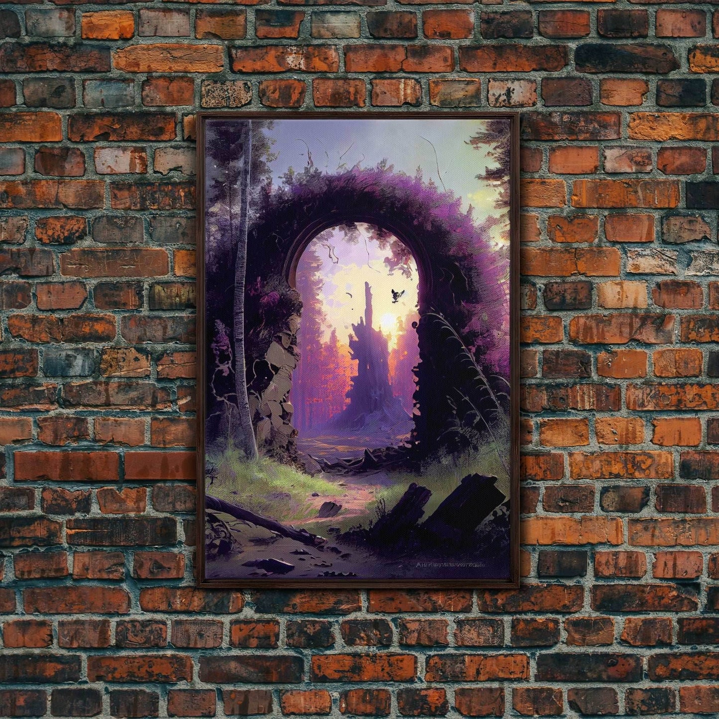 Portal to another world, purple fantasy art, watercolor, RPG concept art, framed canvas print - 8x12 Inches / Walnut Frame