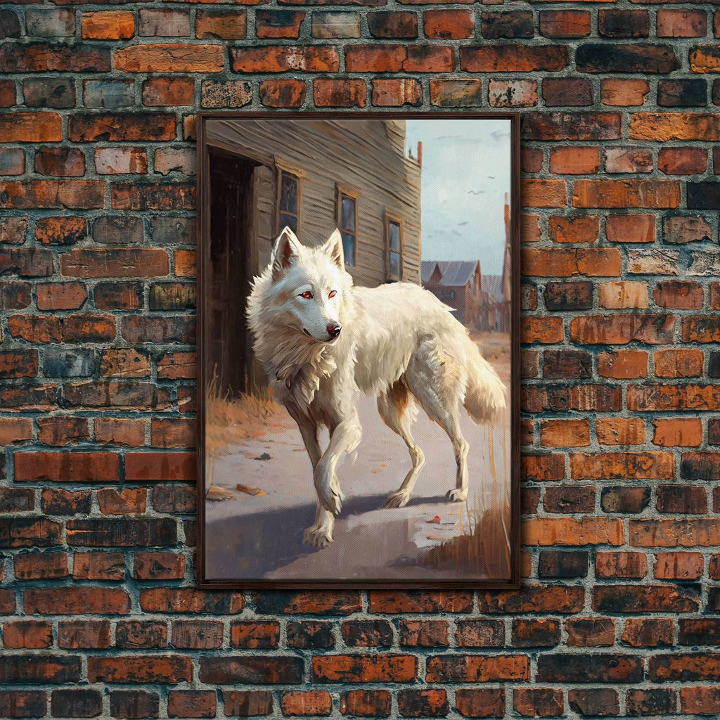 Wildwest Dire Wolf, fantasy art, framed canvas print - 8x12 Inches / Walnut Frame
