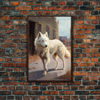 Wildwest Dire Wolf, fantasy art, framed canvas print - 8x12 Inches / Walnut Frame