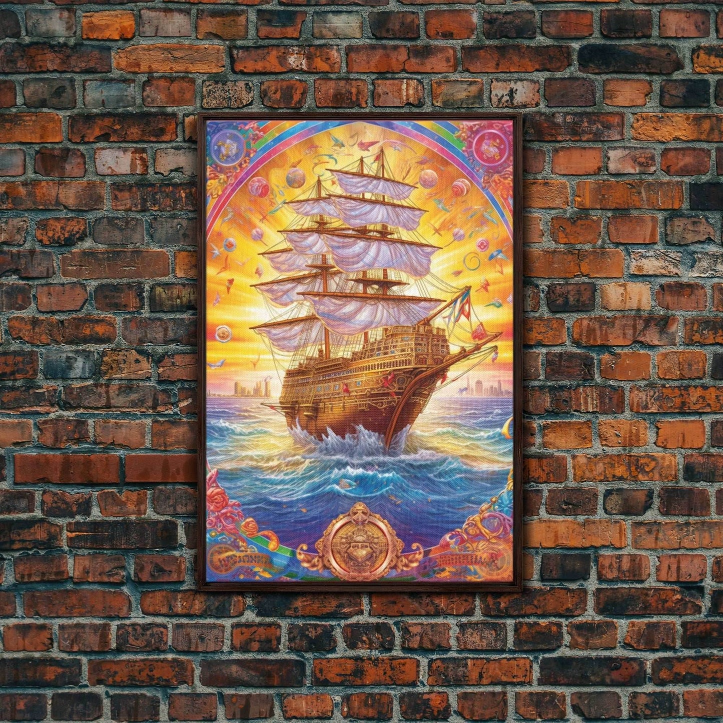 Filigree Pirate Ship Plaque Art, Framed Canvas Print, Fantasy Wall Art, Wall Decor, Pirate Wal Art, Gift For Him, Kid's Room - 8x12 Inches / Walnut Frame
