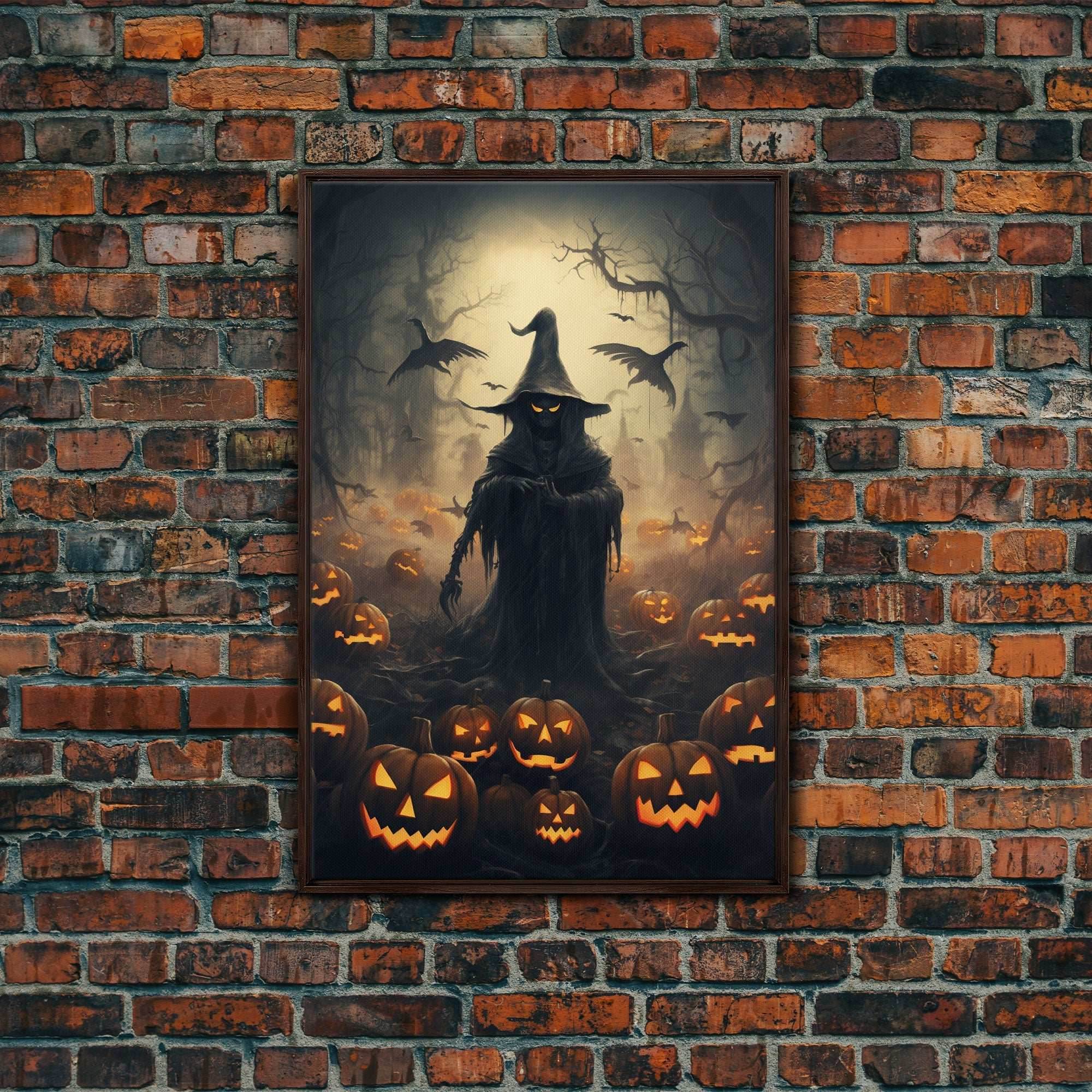 Halloween Art Print, Dark Fantasy Art, Dark Wall Art, Spooky Decor, Goth Decor, Canvas Print, Wall Art, Vertical Print, Creepy Wall Art - 8x12 Inches / Walnut Frame