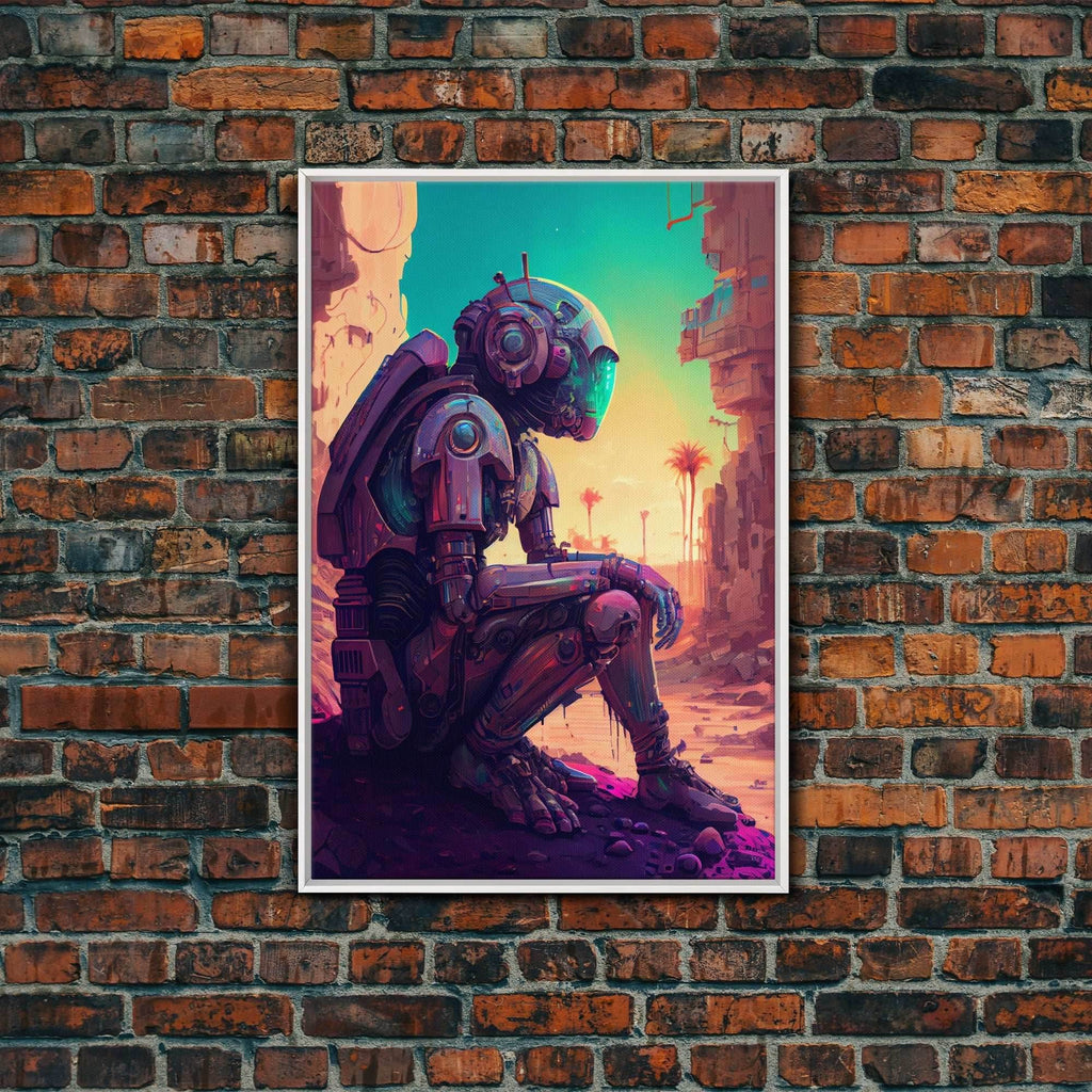 Android deep in thought, AI, fine art poster print - 8x12 Inches / White Frame