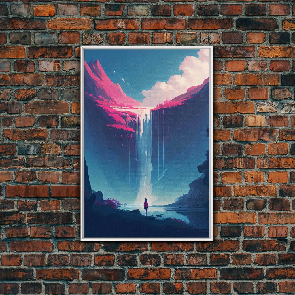 Mystical Fantasy Waterfall Purple Blue Wall Art Canvas Print - Vibrant Colorful Nature Scene Artwork - 8x12 Inches / White Frame