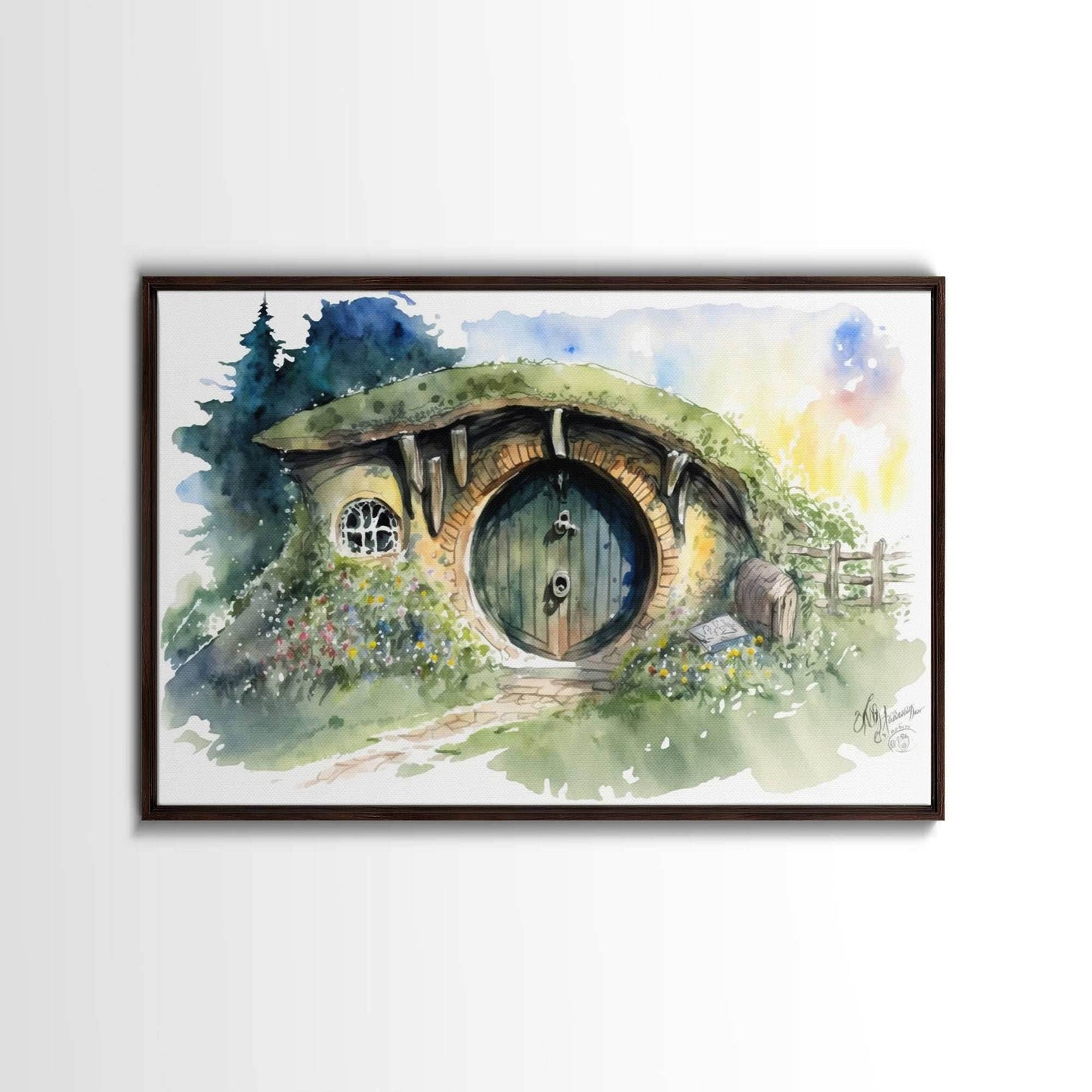 Bang End Painting Framed Canvas Print, Lord, Fantasy Art, Framed Wall Art, Fantasy Decor, A Hole In The Wall - 8x12 Inches / Walnut Frame